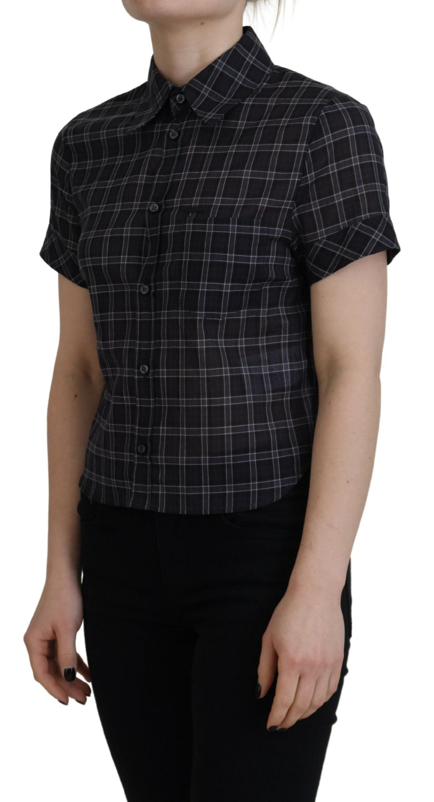 Dsquared² Black Checkered Collared Button Short Sleeves Top | Regal Royce