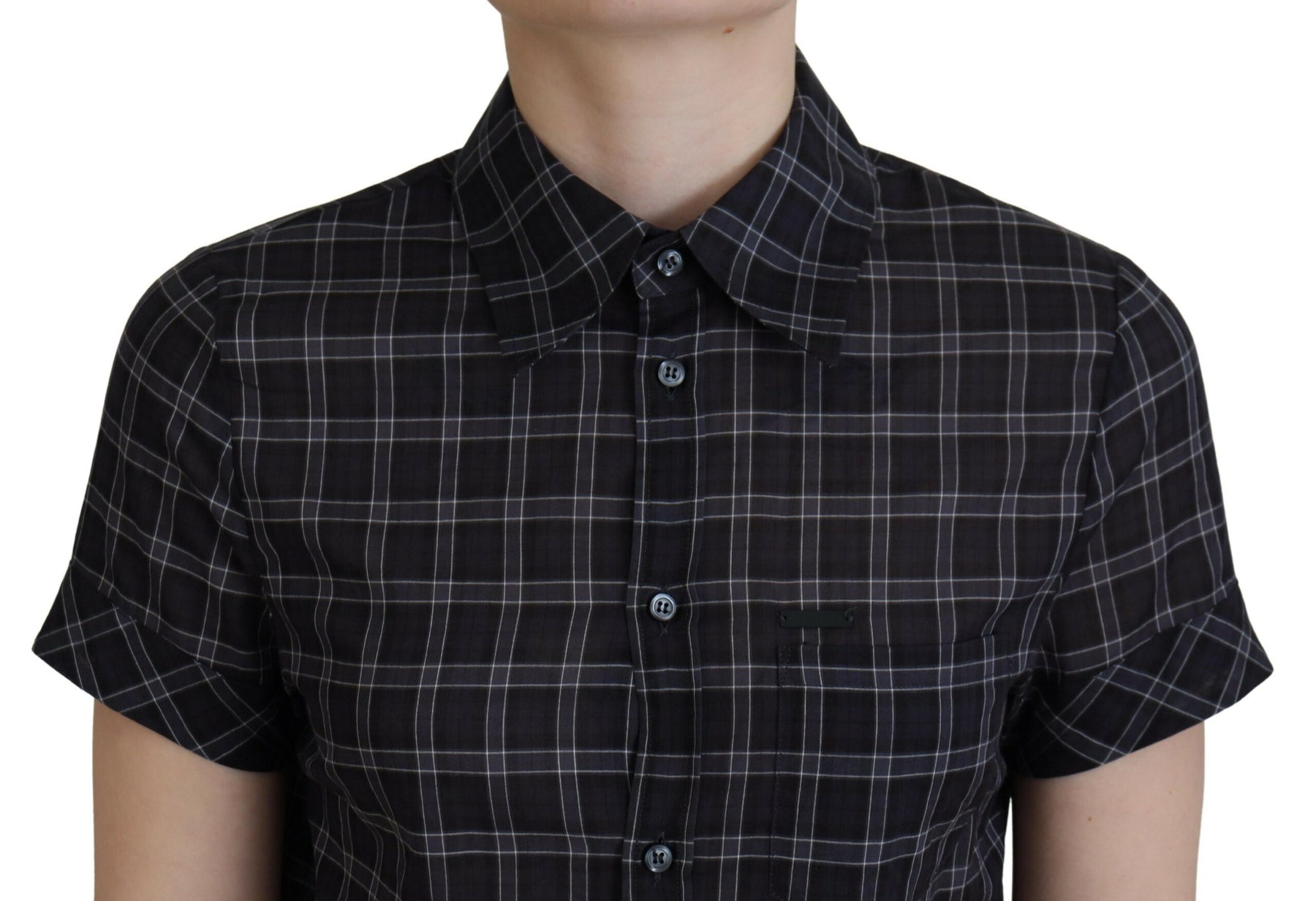 Dsquared² Black Checkered Collared Button Short Sleeves Top | Regal Royce