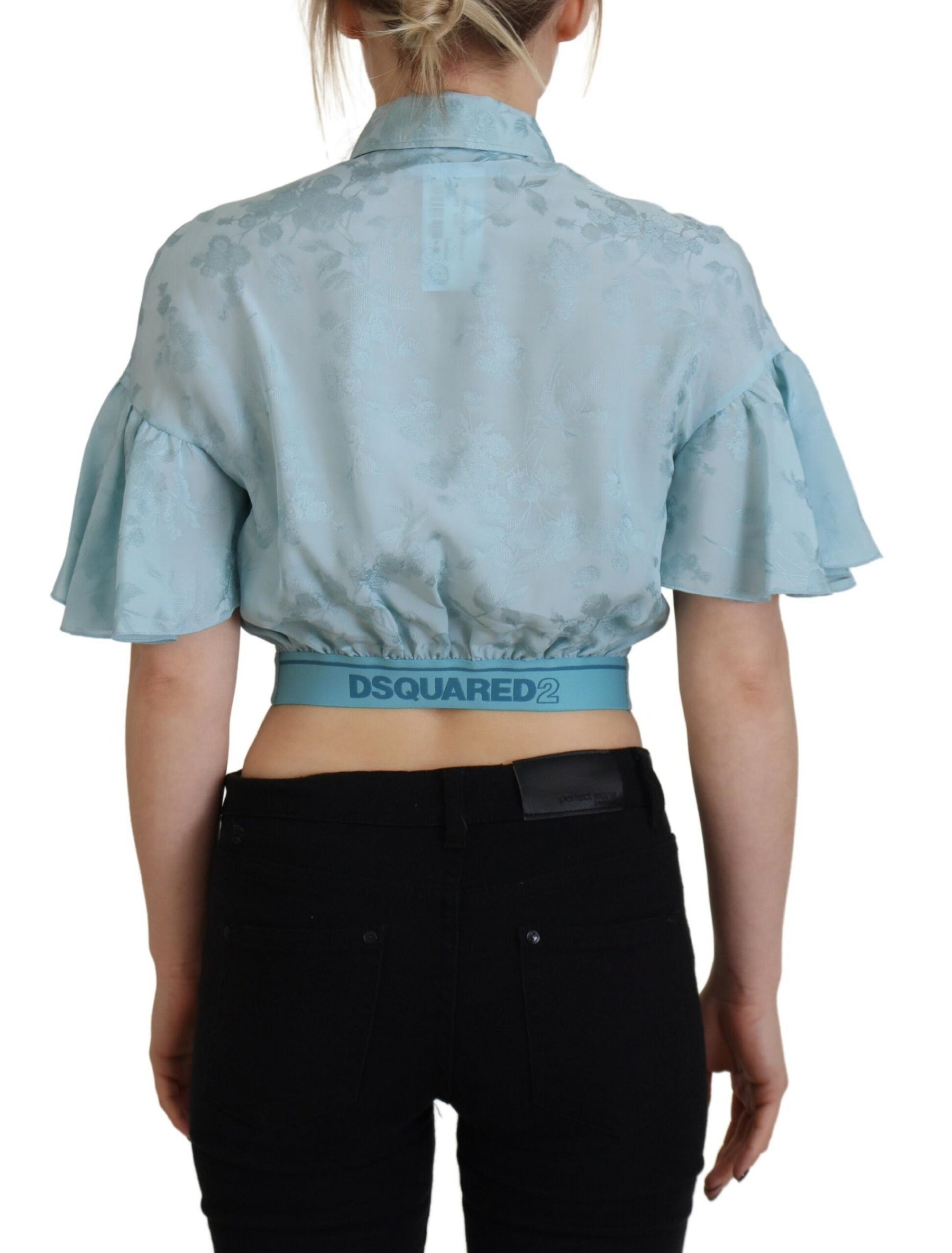 Dsquared² Blue Collared Button Down Short Sleeve Cropped Top | Regal Royce