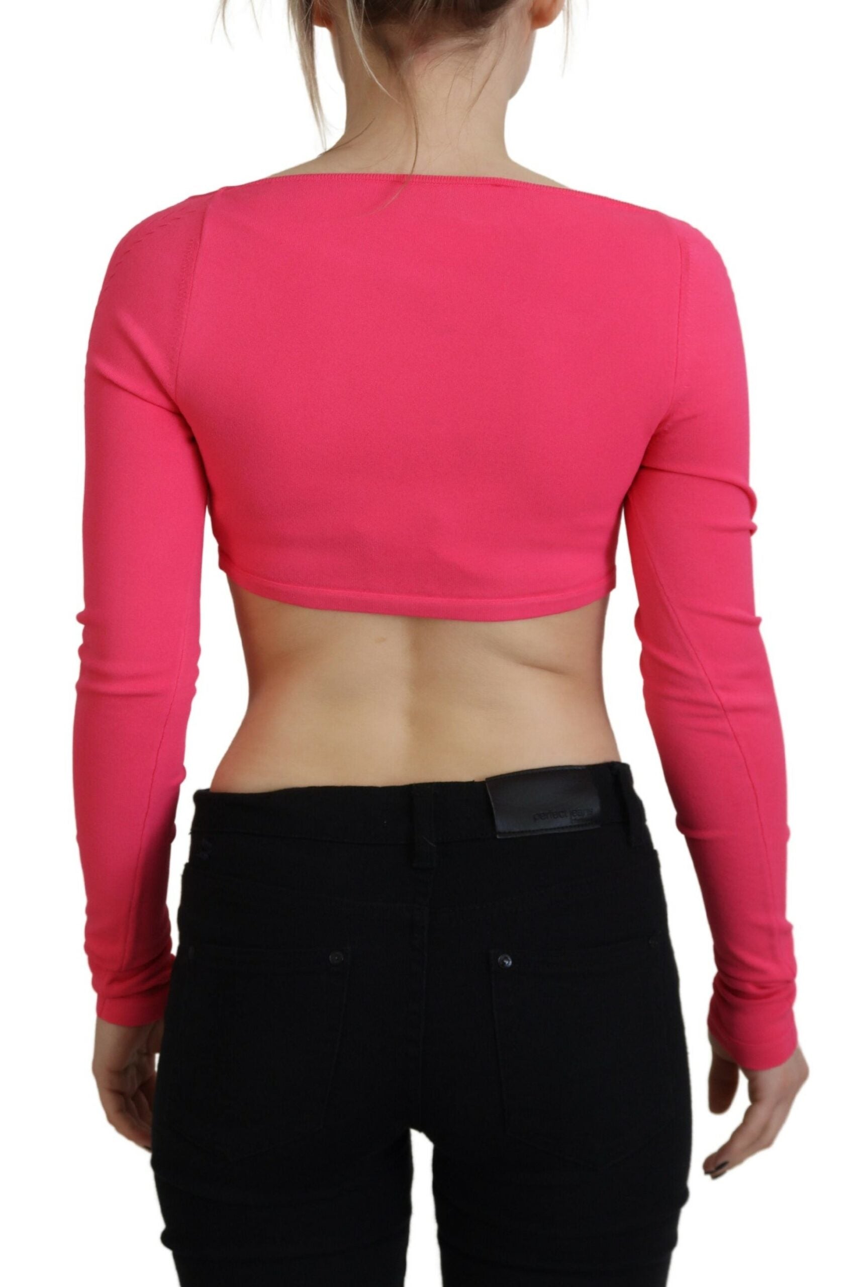 Dsquared² Pink Viscose Knit Square Neck Long Sleeves Top | Regal Royce