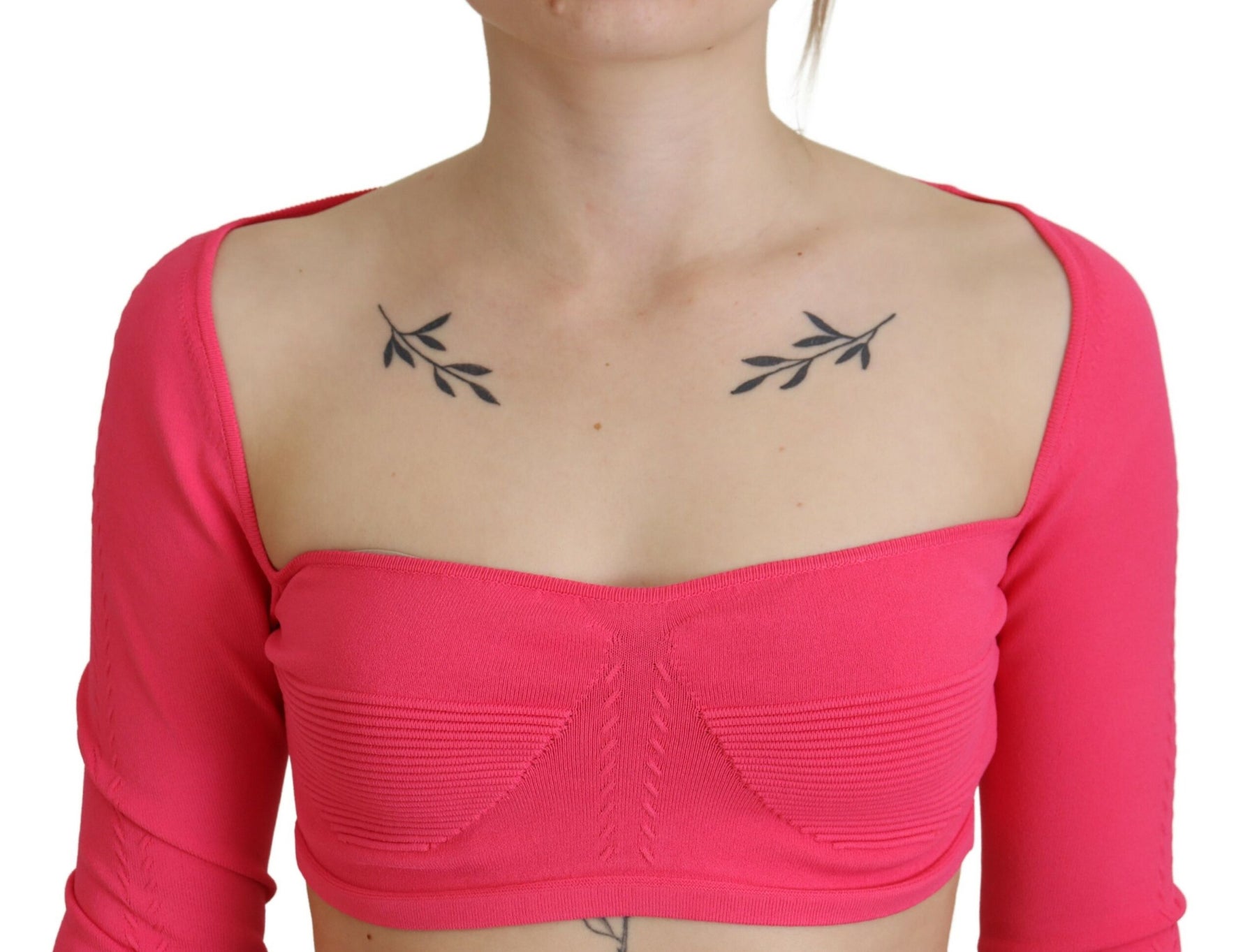 Dsquared² Pink Viscose Knit Square Neck Long Sleeves Top | Regal Royce