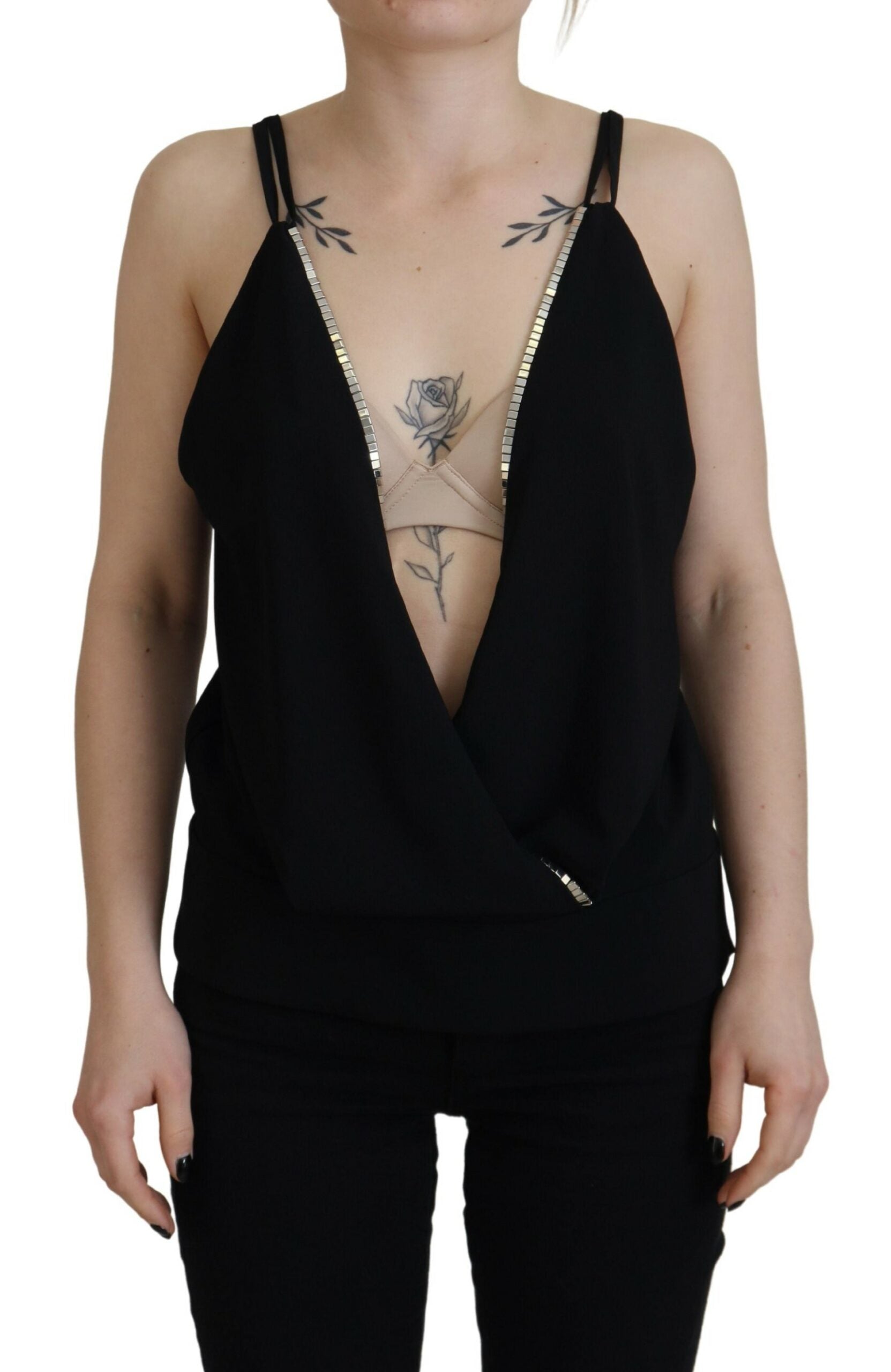 Dsquared² Black Embellished Deep V-neck Sleeveless Tank Top | Regal Royce