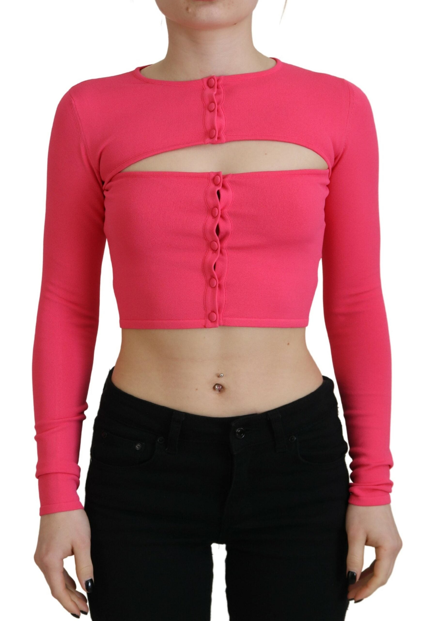 Dsquared² Pink Viscose Knit Open Chest Long Sleeves Top | Regal Royce
