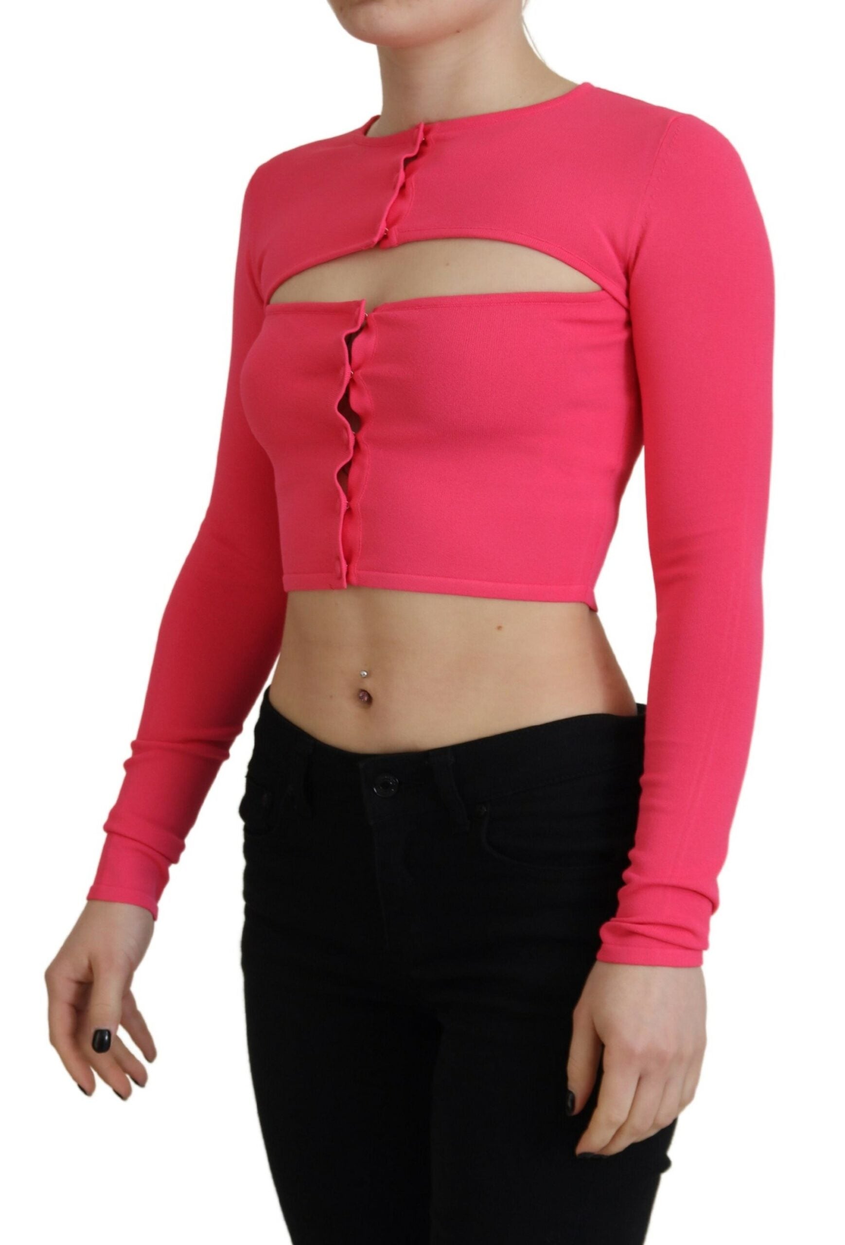 Dsquared² Pink Viscose Knit Open Chest Long Sleeves Top | Regal Royce