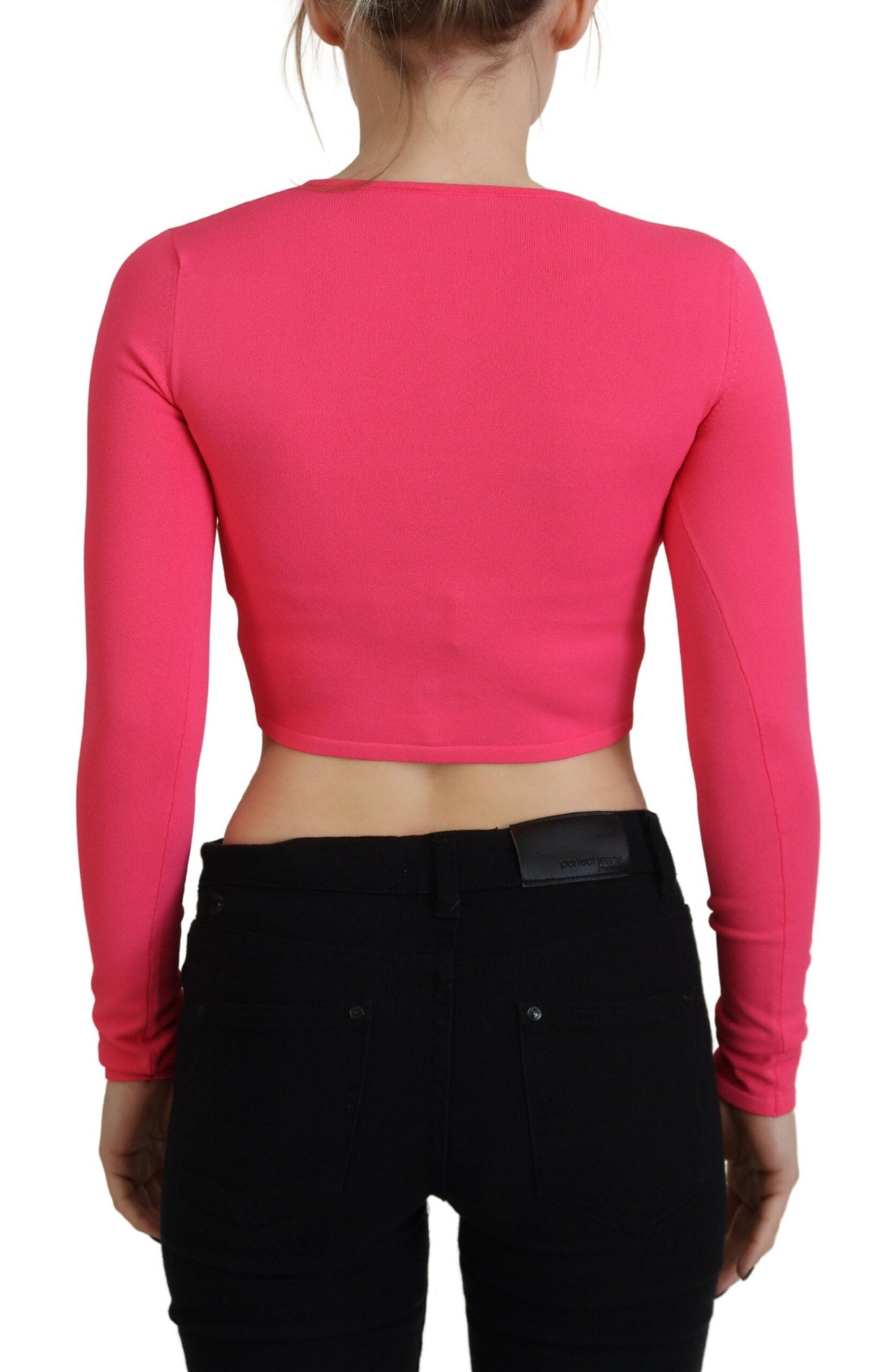 Dsquared² Pink Viscose Knit Open Chest Long Sleeves Top | Regal Royce