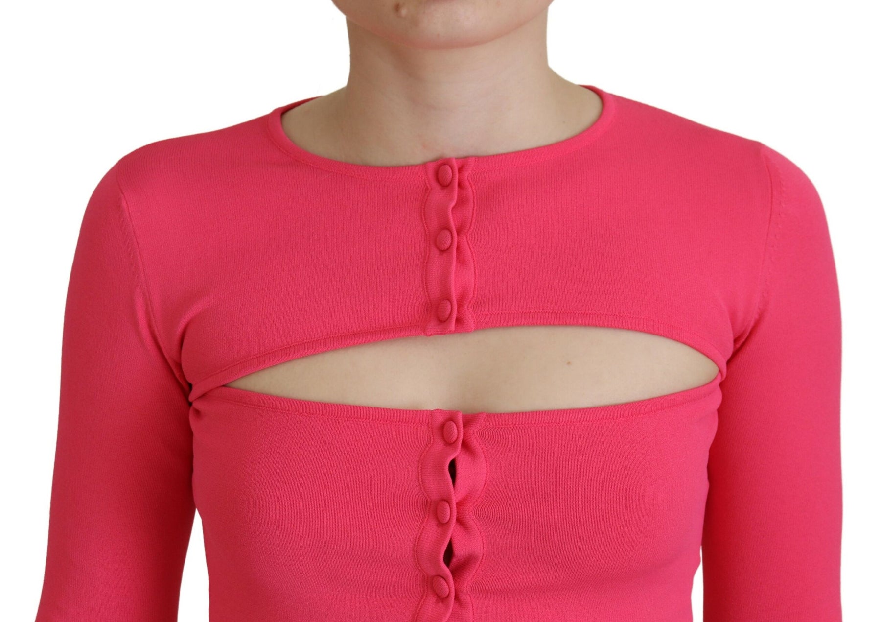 Dsquared² Pink Viscose Knit Open Chest Long Sleeves Top | Regal Royce