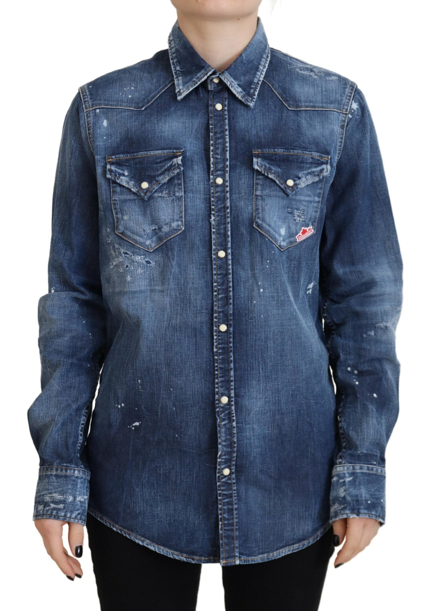 Dsquared² Blue Washed Cotton Button Down Collared Denim Shirt | Regal Royce