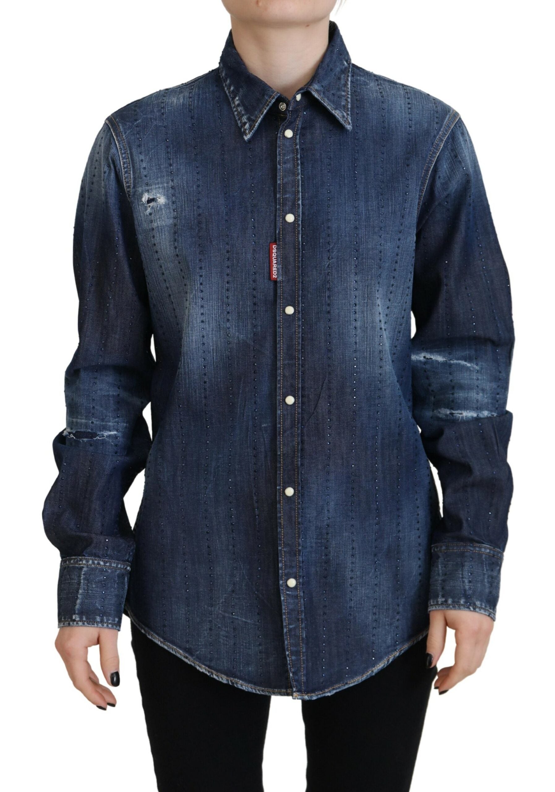 Dsquared² Blue Washed Cotton Button Down Collared Denim Top | Regal Royce