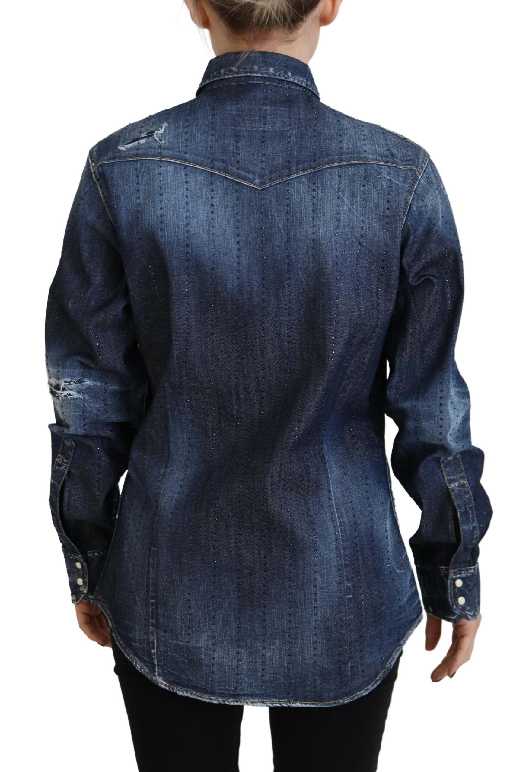 Dsquared² Blue Washed Cotton Button Down Collared Denim Top | Regal Royce