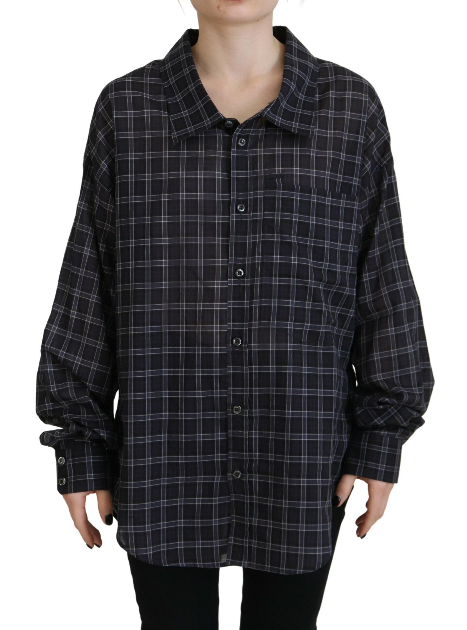 Dsquared² Black Checkered Collared Button Long Sleeves Shirt | Regal Royce