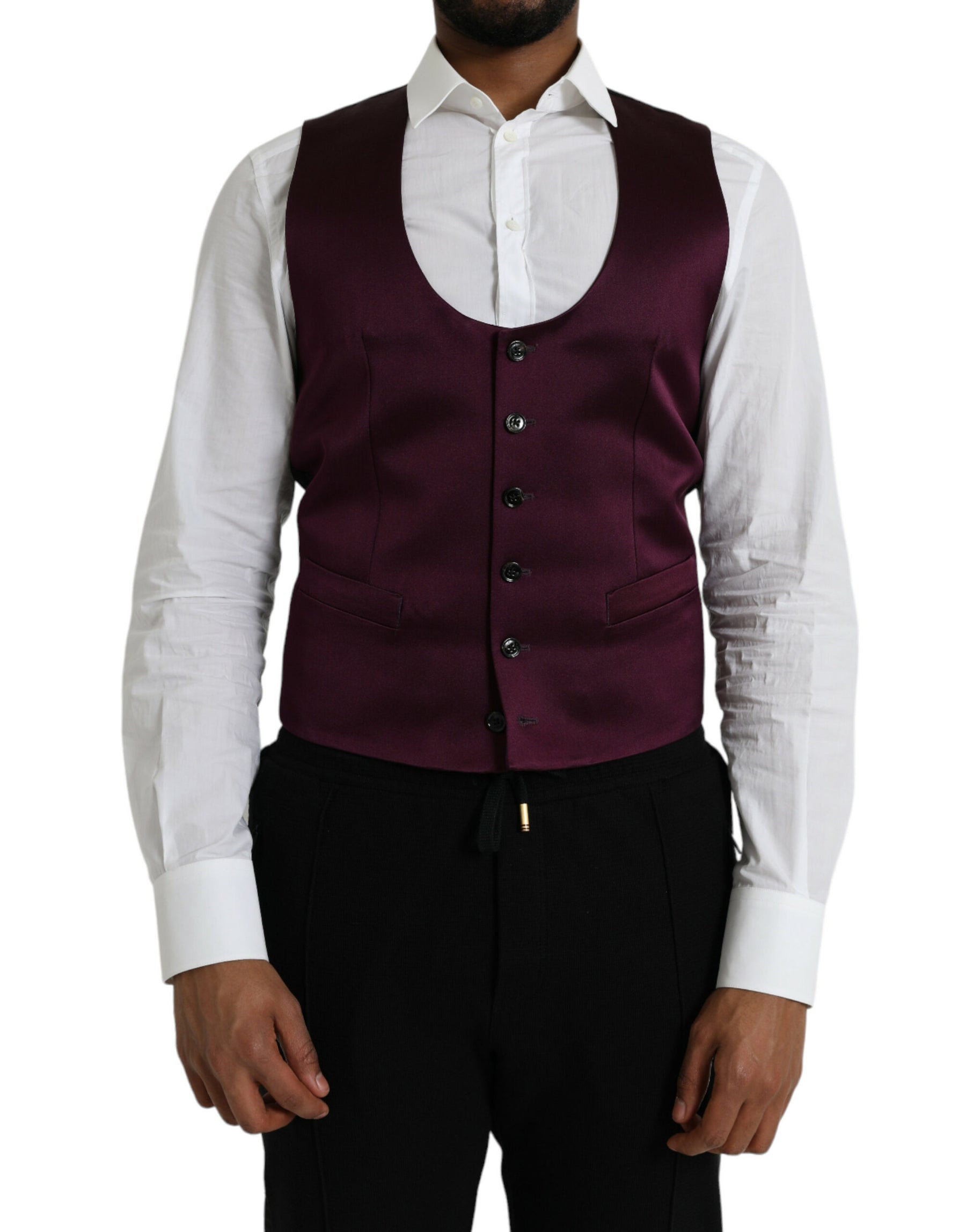 Dolce & Gabbana Maroon Satin Silk Waistcoat Dress Formal Vest | Regal Royce