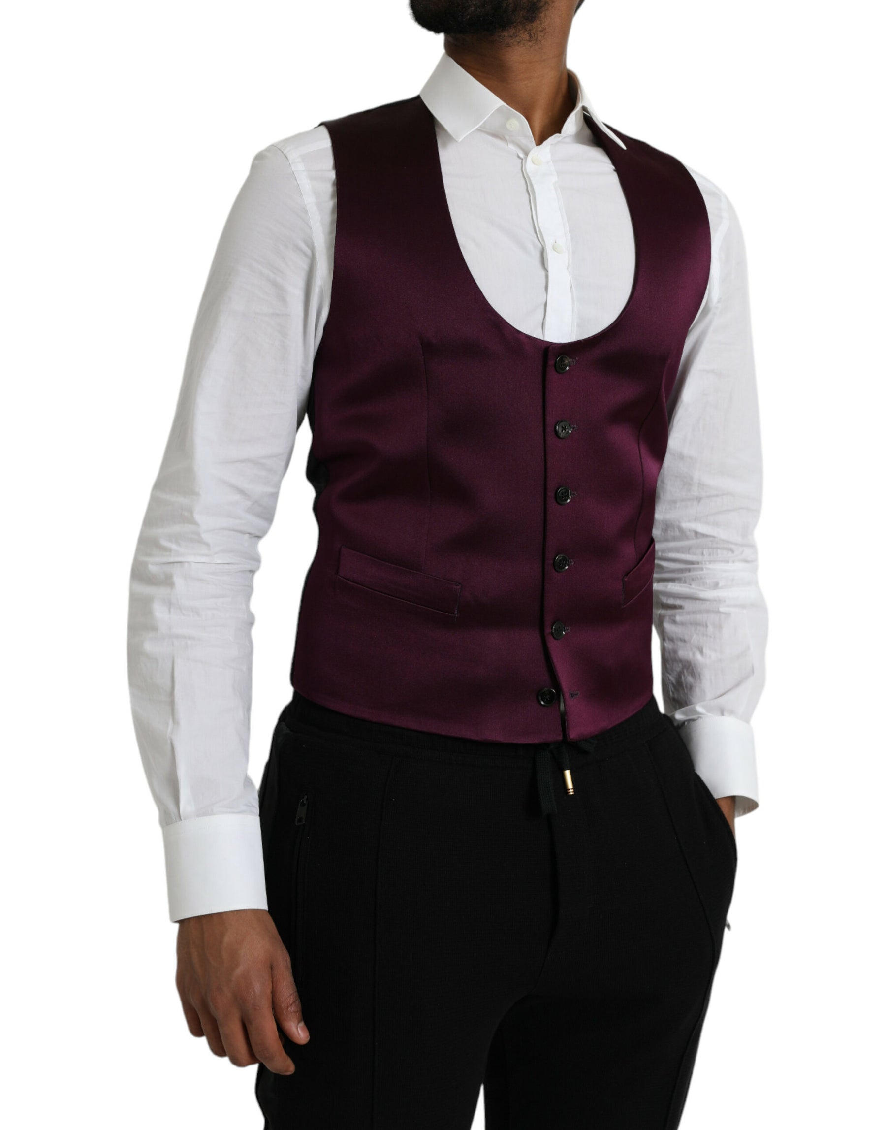 Dolce & Gabbana Maroon Satin Silk Waistcoat Dress Formal Vest | Regal Royce