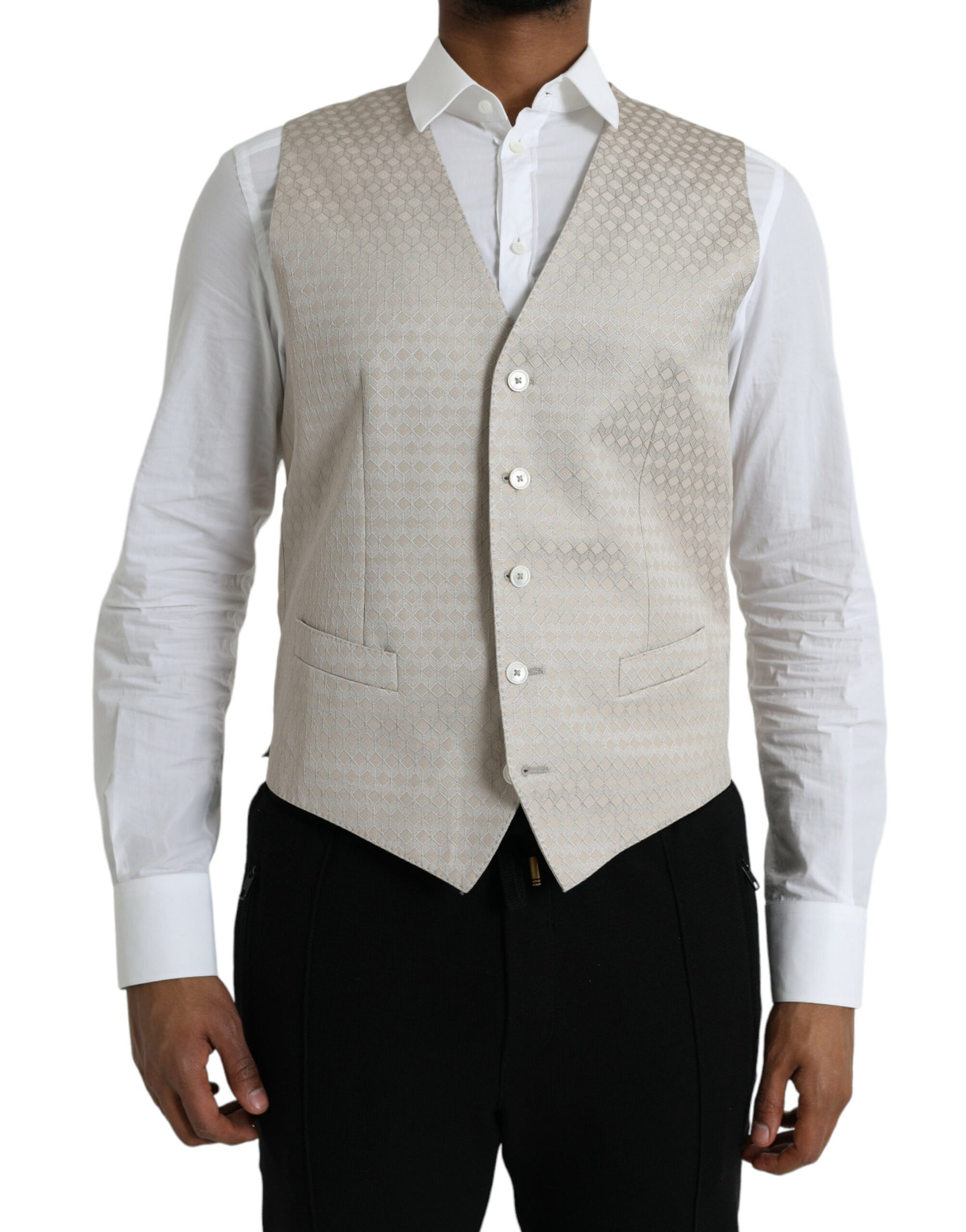 Dolce & Gabbana Off White Cotton Waistcoat Dress Formal Vest | Regal Royce