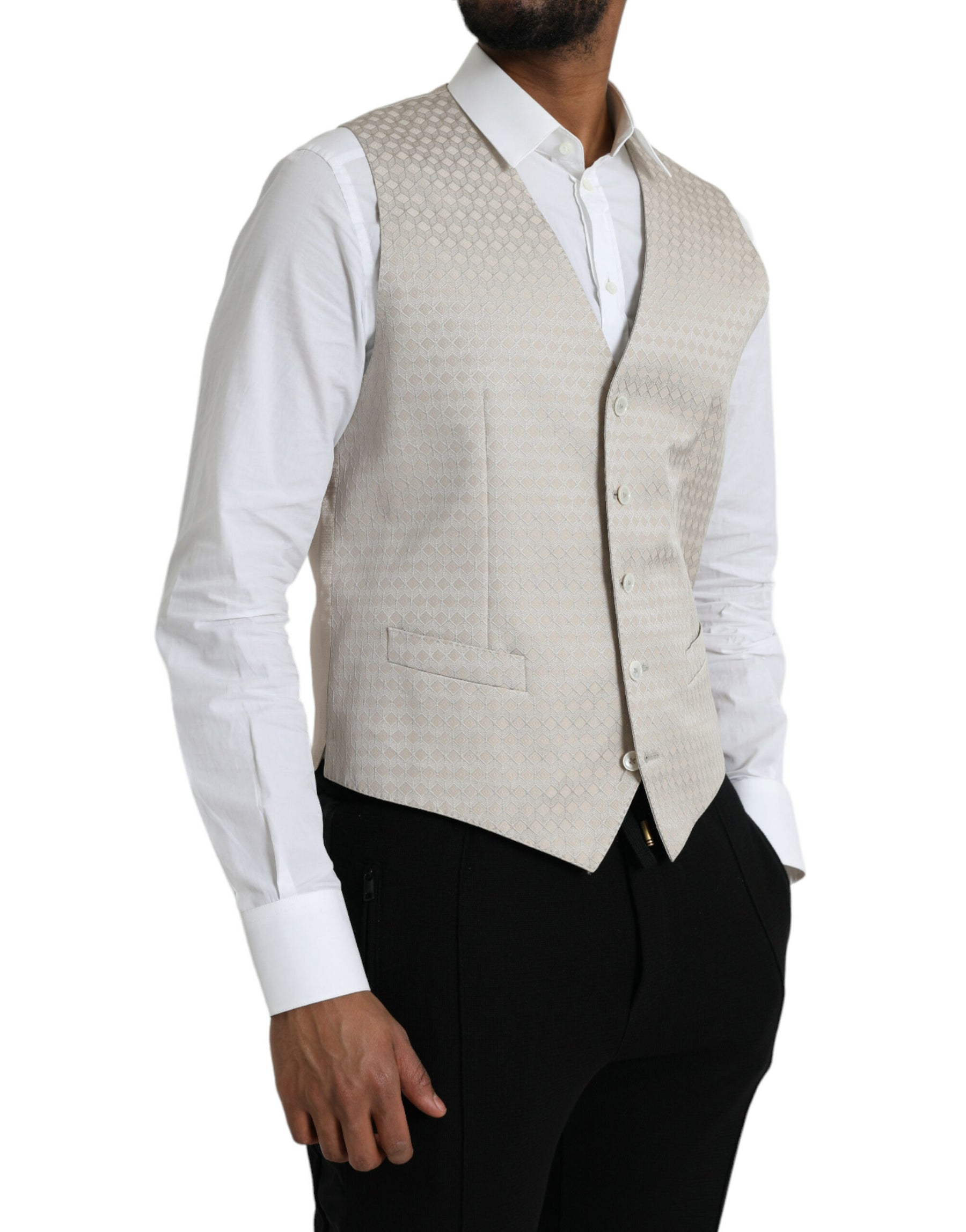 Dolce & Gabbana Off White Cotton Waistcoat Dress Formal Vest | Regal Royce