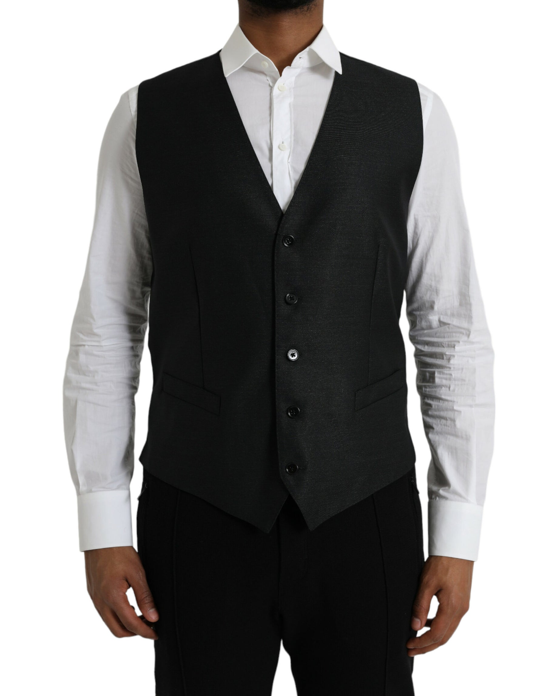 Dolce & Gabbana Black Wool Waistcoat Dress Formal Vest | Regal Royce