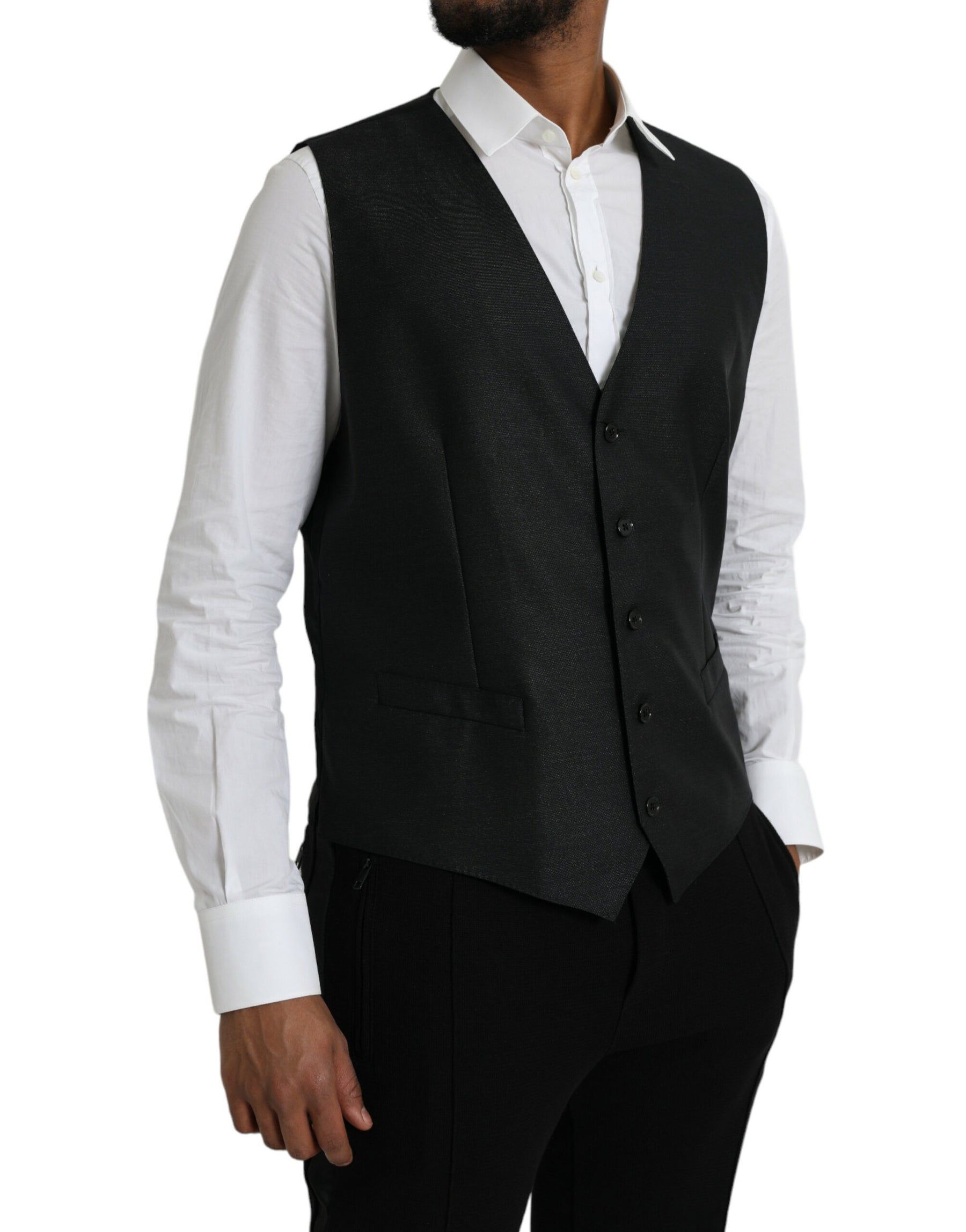 Dolce & Gabbana Black Wool Waistcoat Dress Formal Vest | Regal Royce