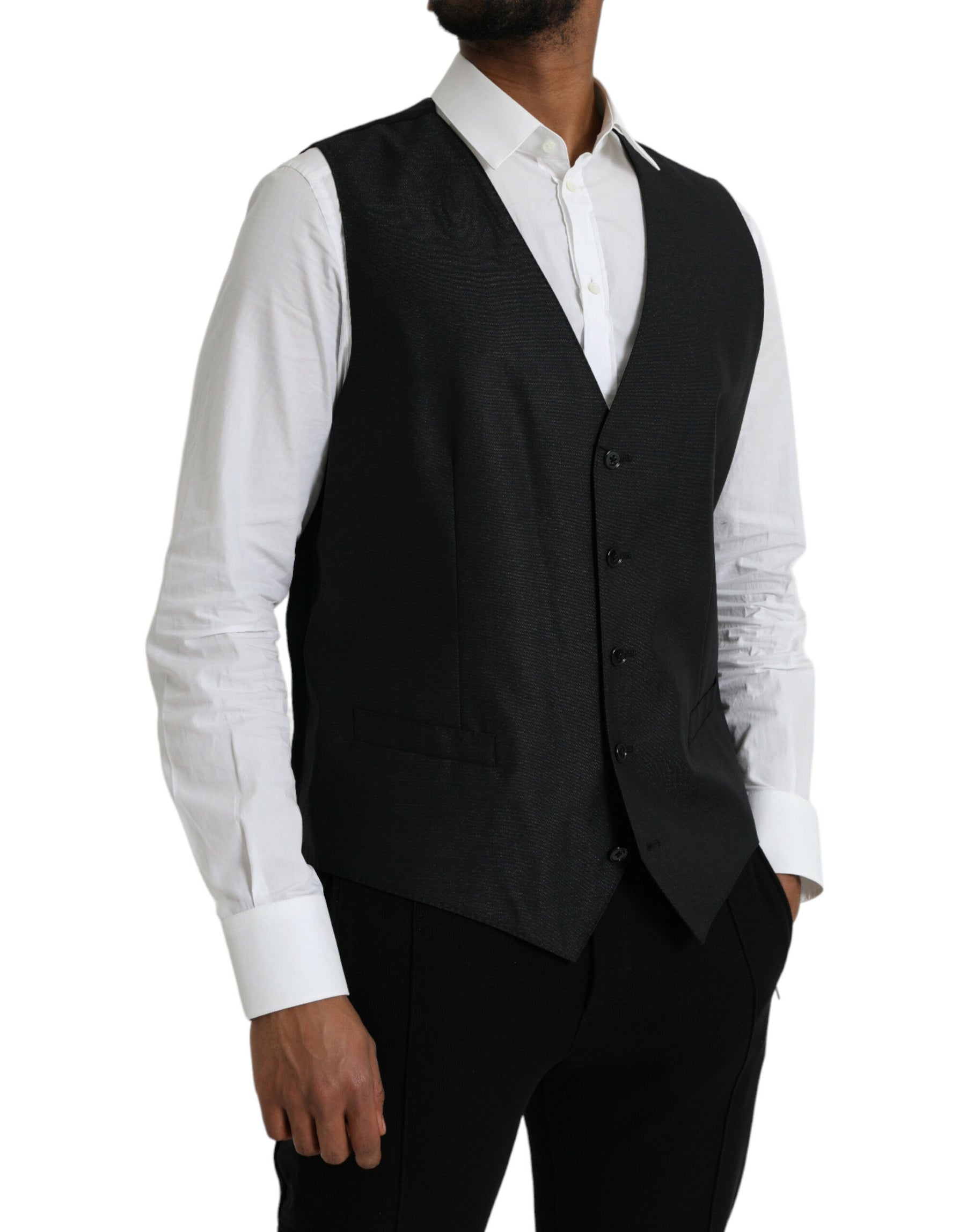 Dolce & Gabbana Black Wool Waistcoat Dress Formal Vest | Regal Royce