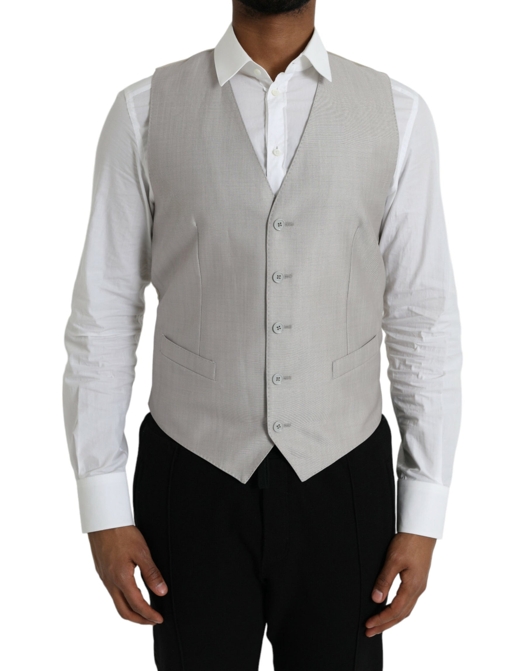 Dolce & Gabbana Light Gray Wool Formal Dress Waistcoat Vest | Regal Royce