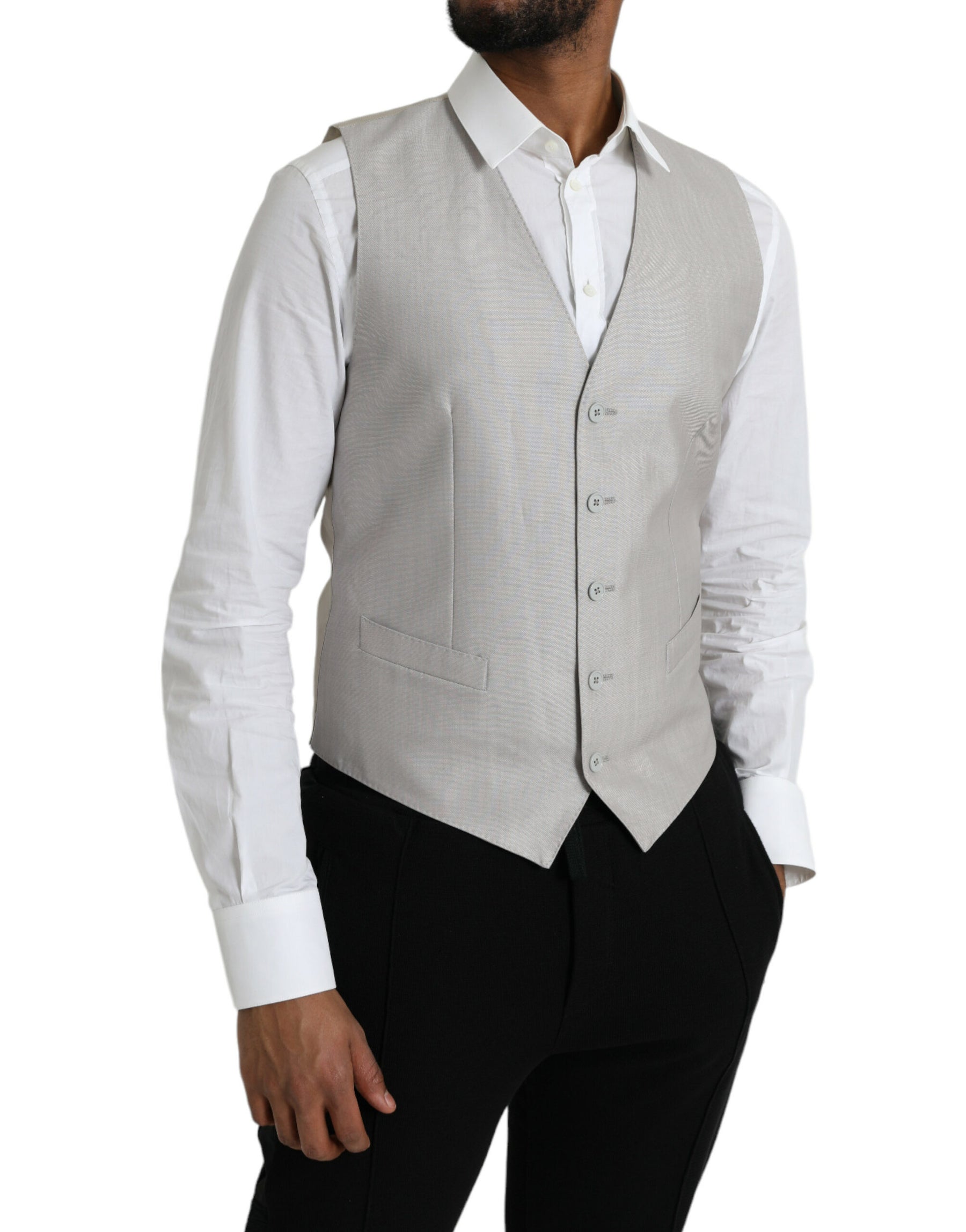 Dolce & Gabbana Light Gray Wool Formal Dress Waistcoat Vest | Regal Royce