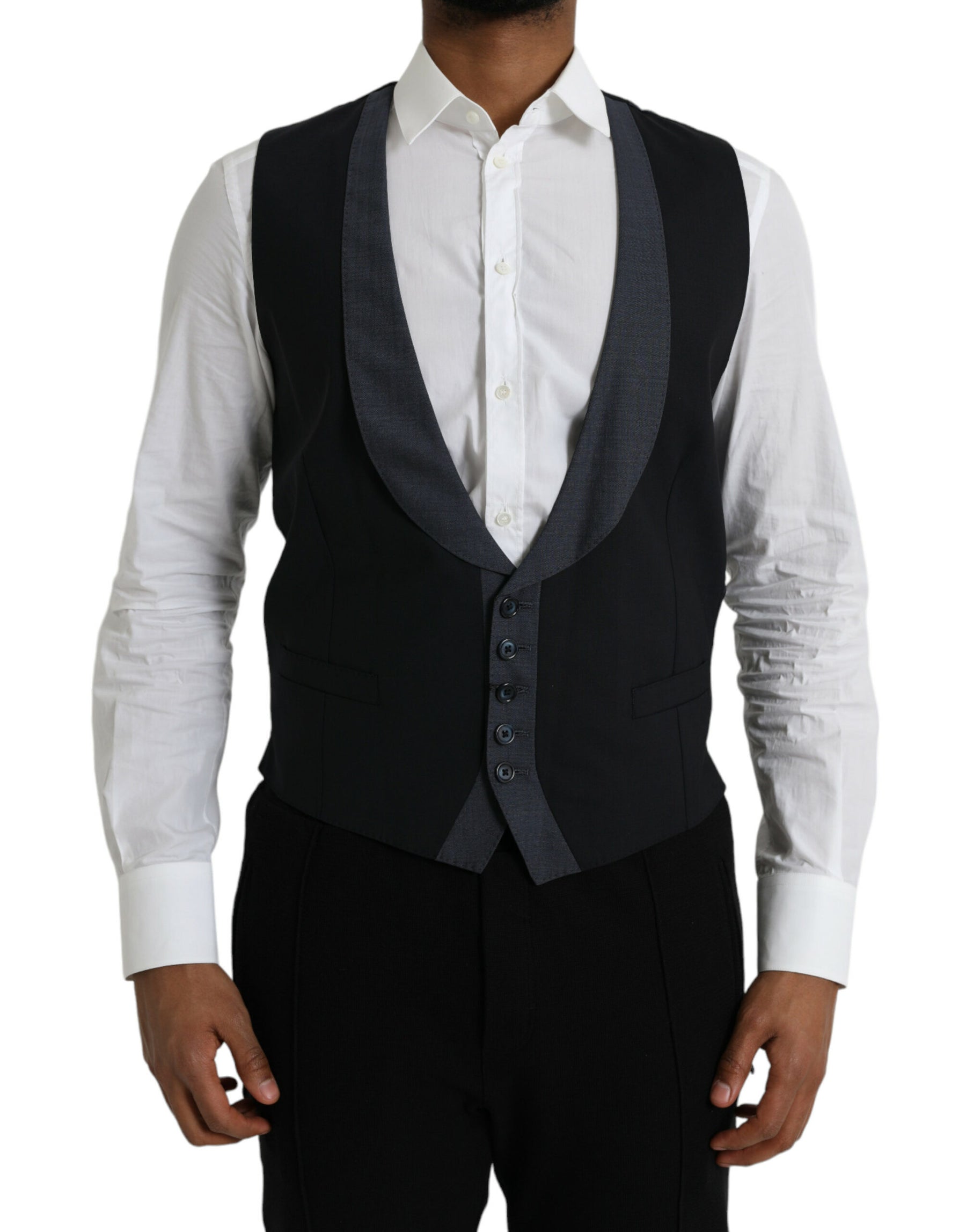 Dolce & Gabbana Black Wool Waistcoat Dress Formal Vest | Regal Royce