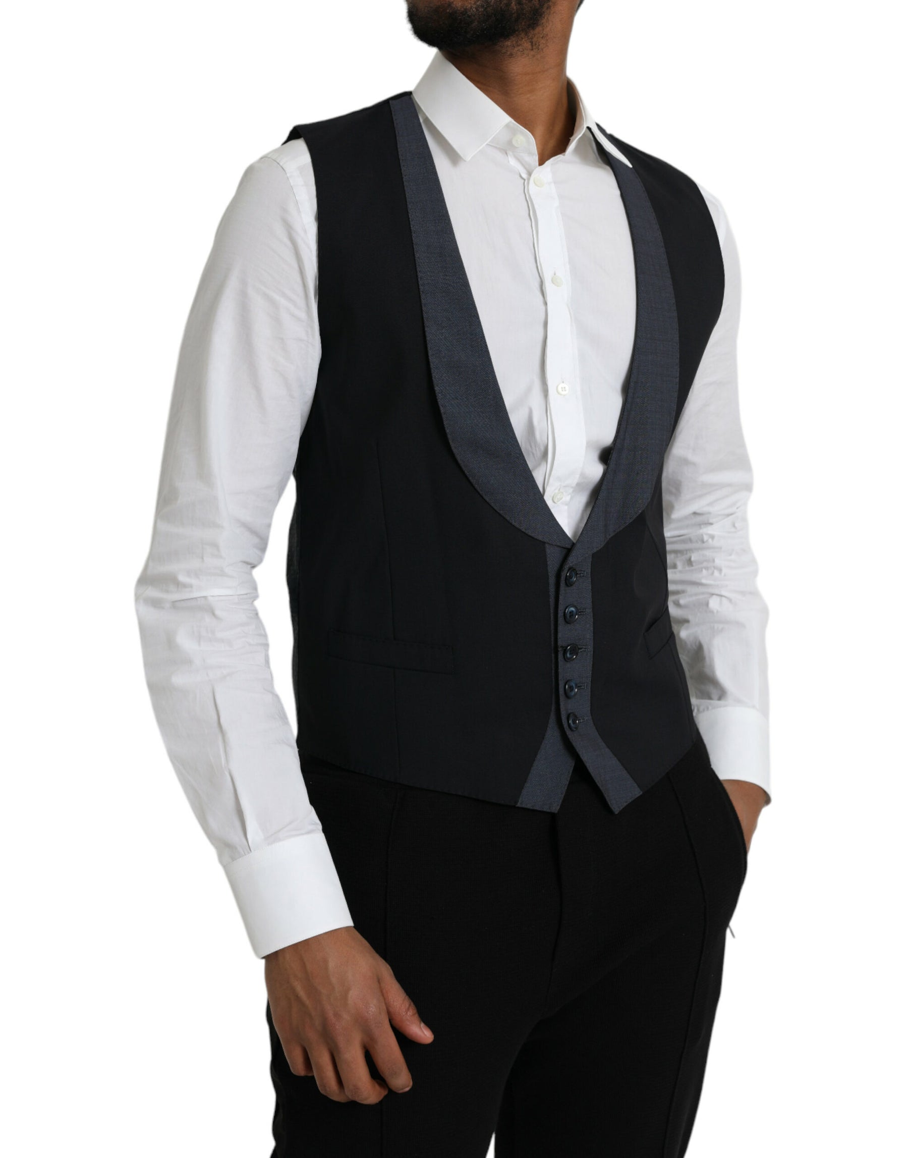 Dolce & Gabbana Black Wool Waistcoat Dress Formal Vest | Regal Royce