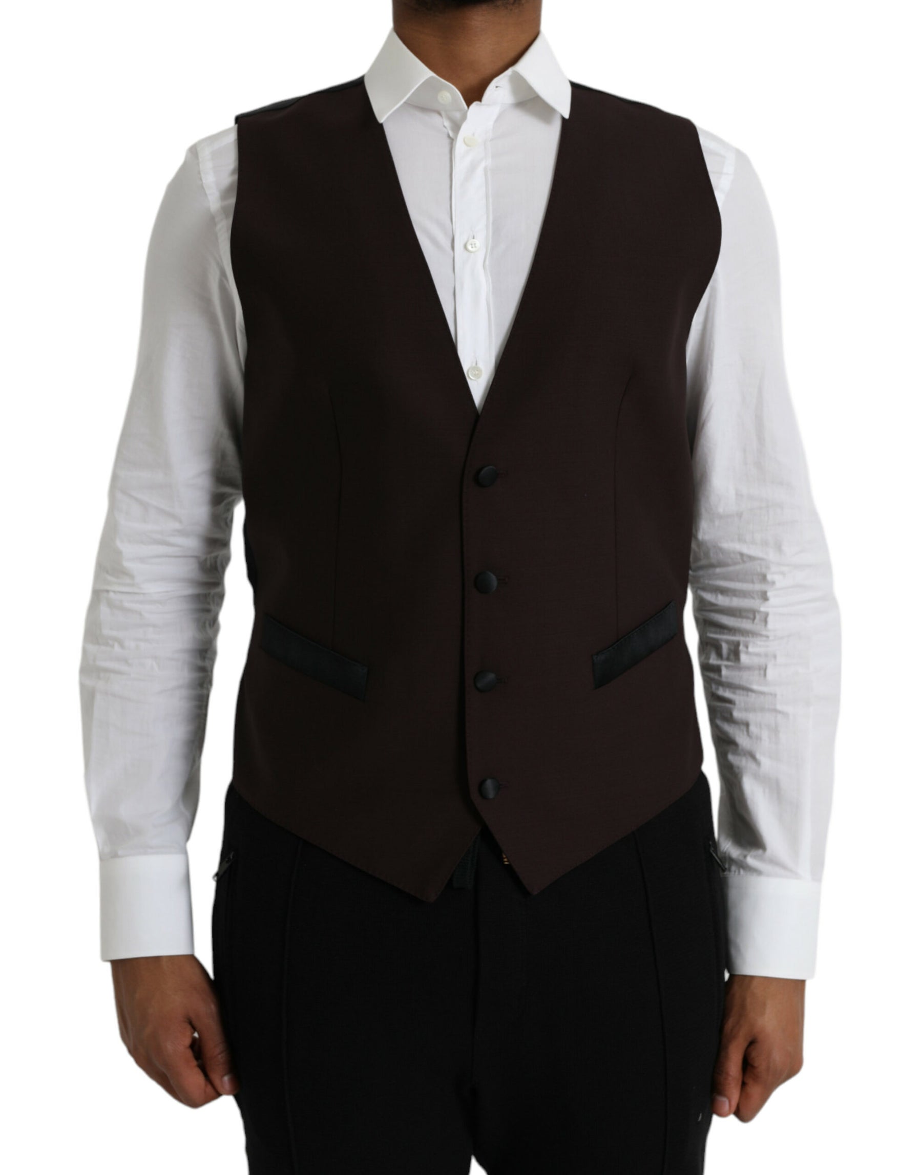 Dolce & Gabbana Brown Wool Waistcoat Dress Formal Vest | Regal Royce