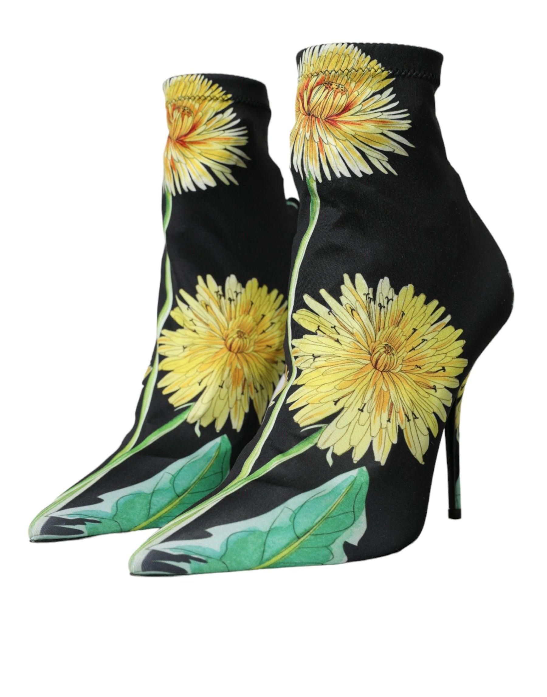 Dolce & Gabbana Black Floral Jersey Stretch Ankle Boots Shoes | Regal Royce