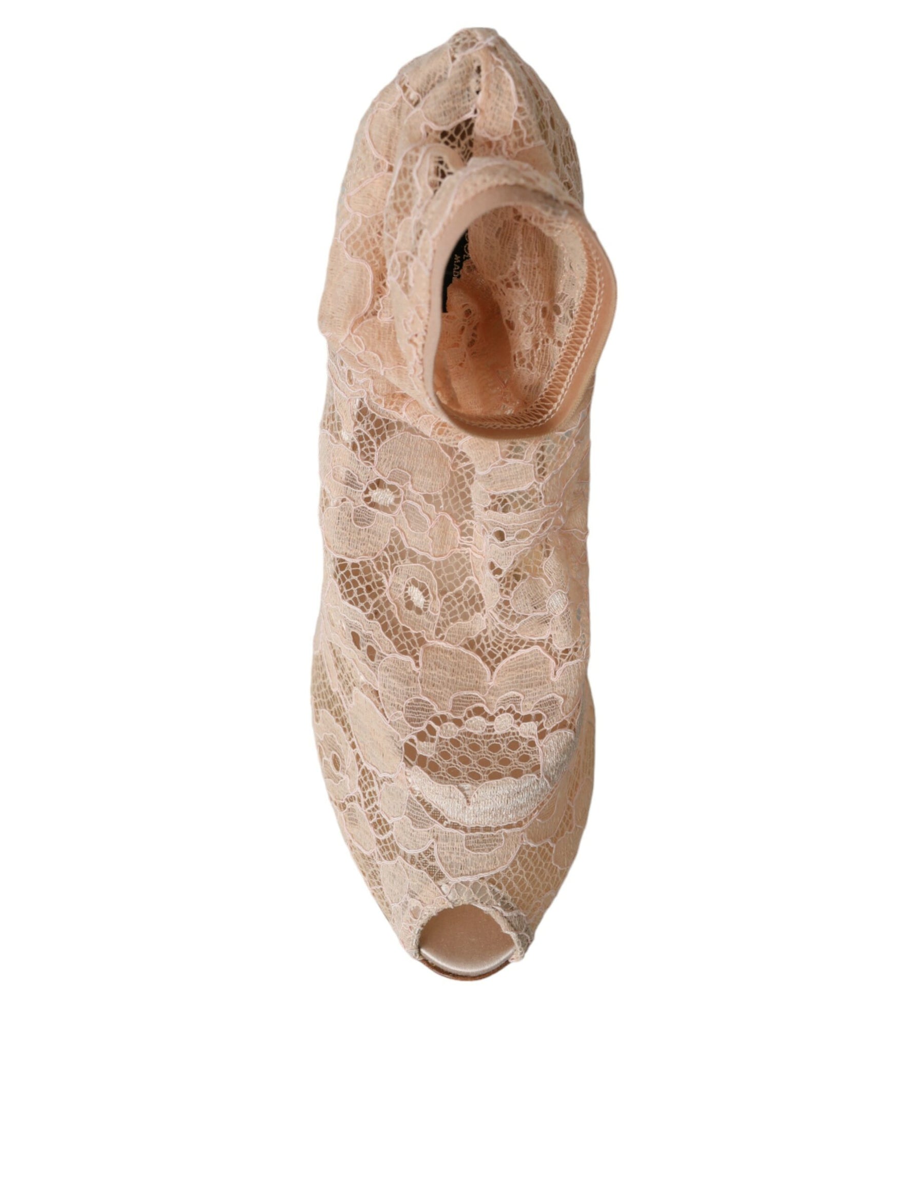 Dolce & Gabbana Beige Stretch Taormina Lace Boots Shoes | Regal Royce