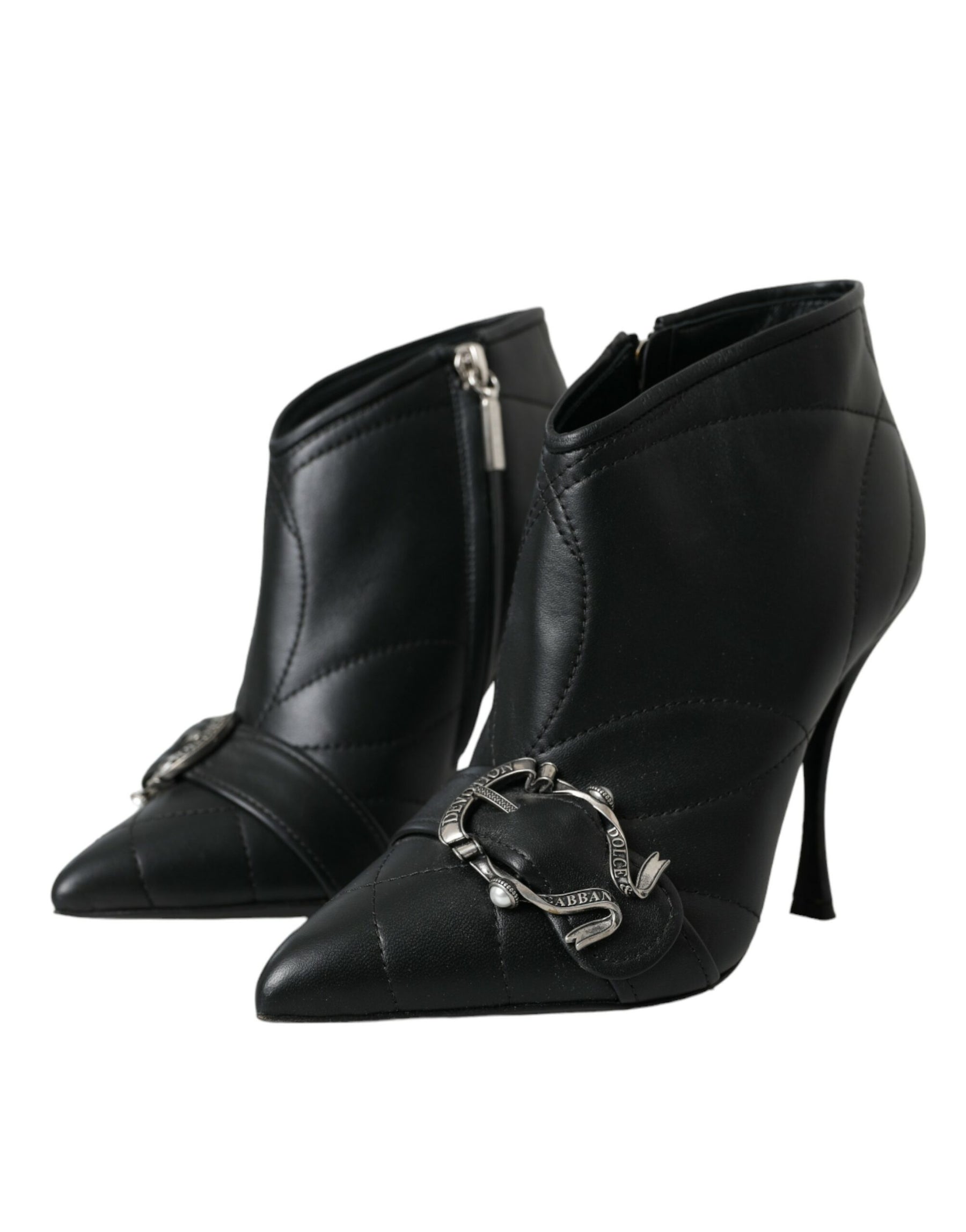 Dolce & Gabbana Black Devotion Quilted Buckled Boots Shoes | Regal Royce