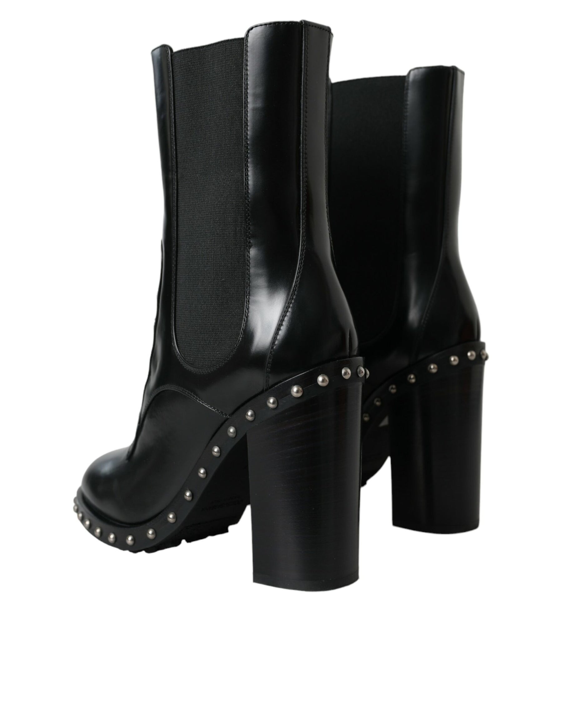 Dolce & Gabbana Black Leather Studded Lace Up Boots Shoes | Regal Royce