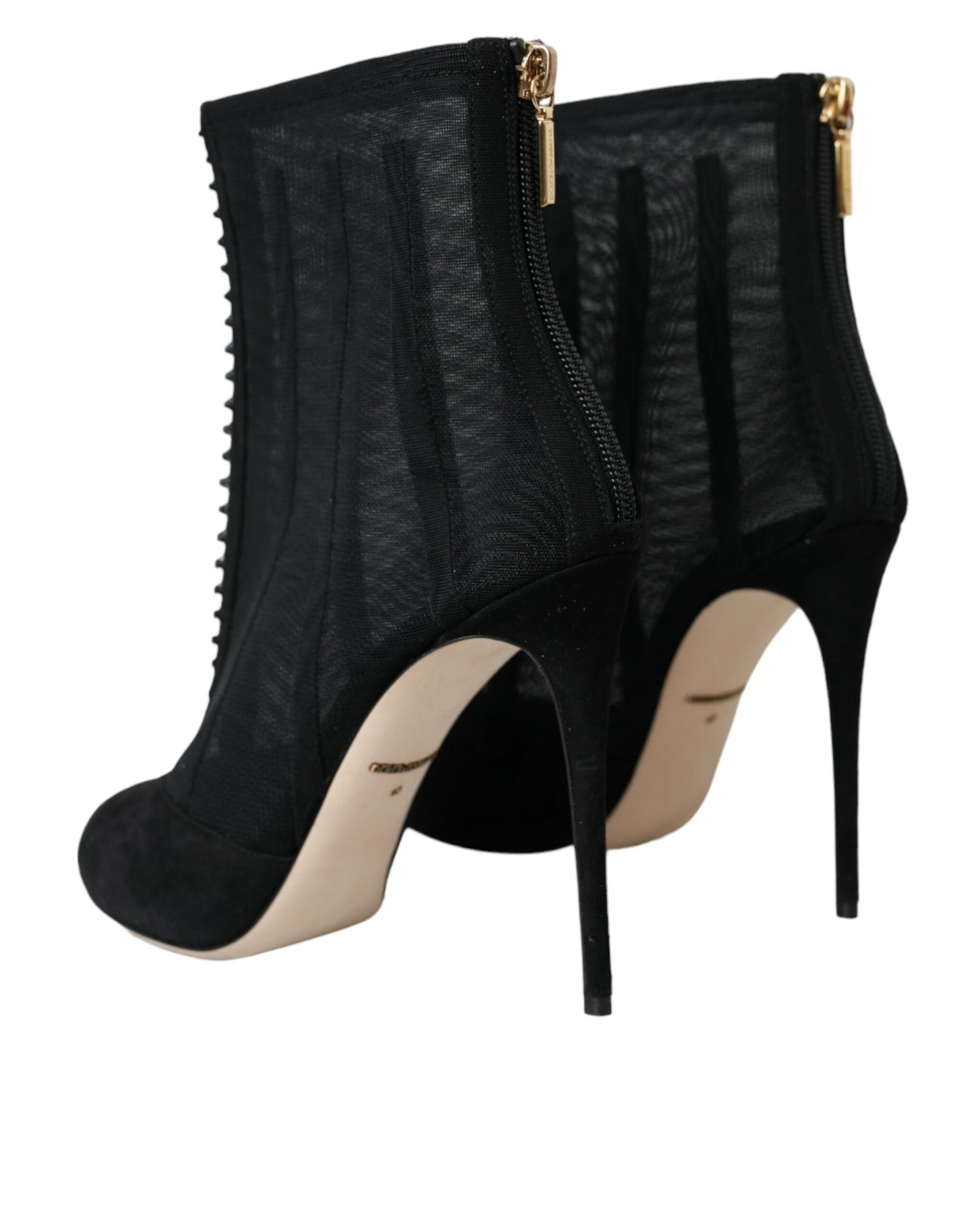 Dolce & Gabbana Black Mesh Stiletto Heels Ankle Boots Shoes | Regal Royce