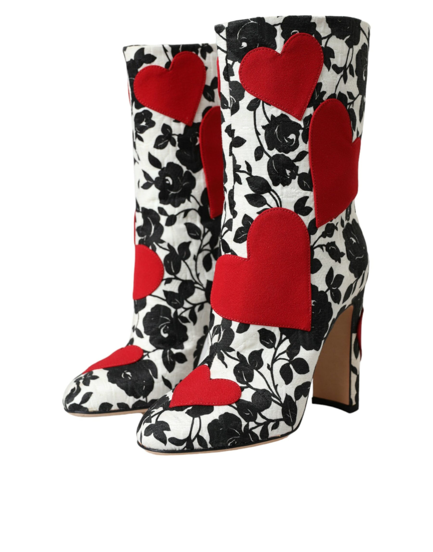 Dolce & Gabbana White Floral Hearts Leather High Boots Shoes | Regal Royce
