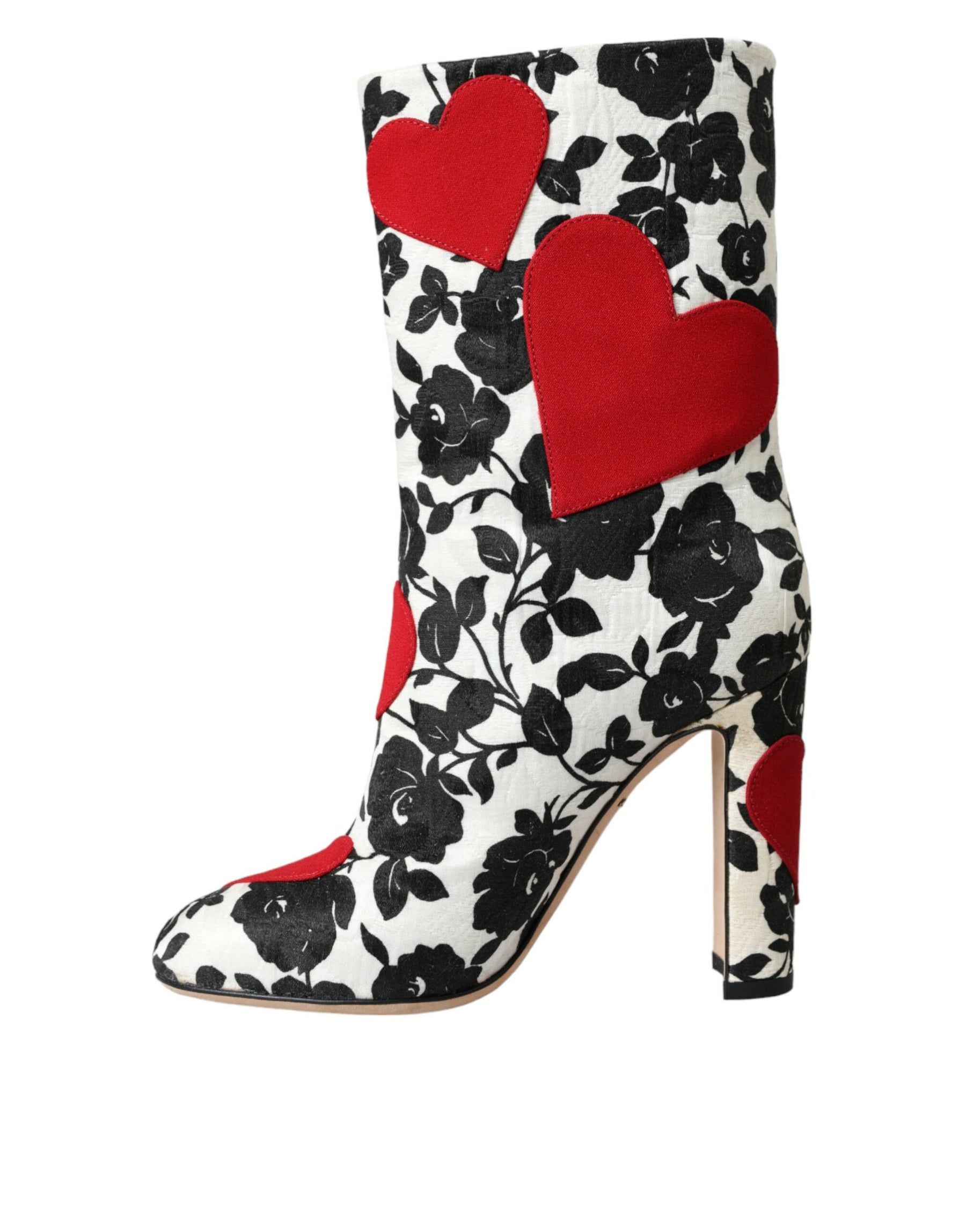 Dolce & Gabbana White Floral Hearts Leather High Boots Shoes | Regal Royce