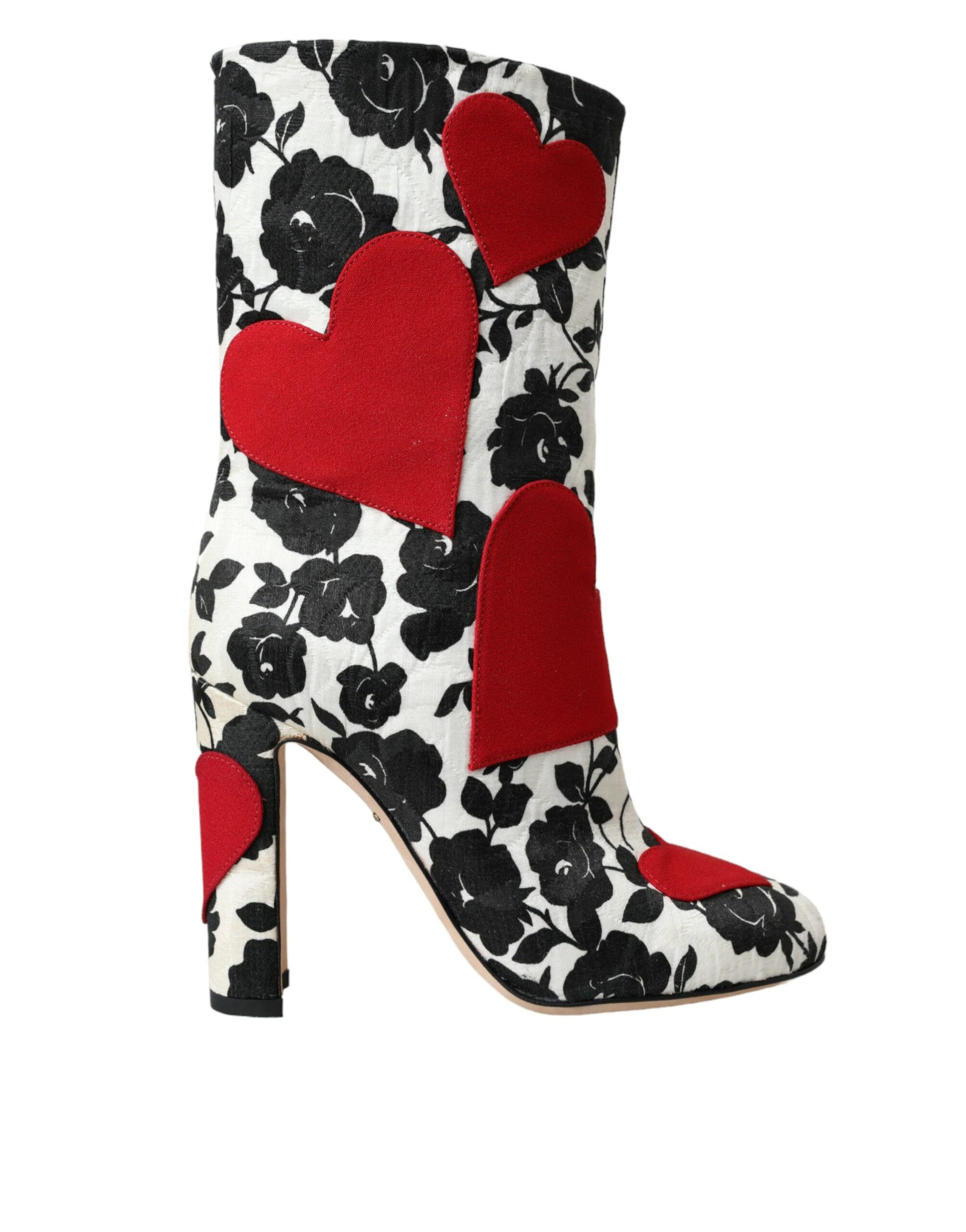 Dolce & Gabbana White Floral Hearts Leather High Boots Shoes | Regal Royce