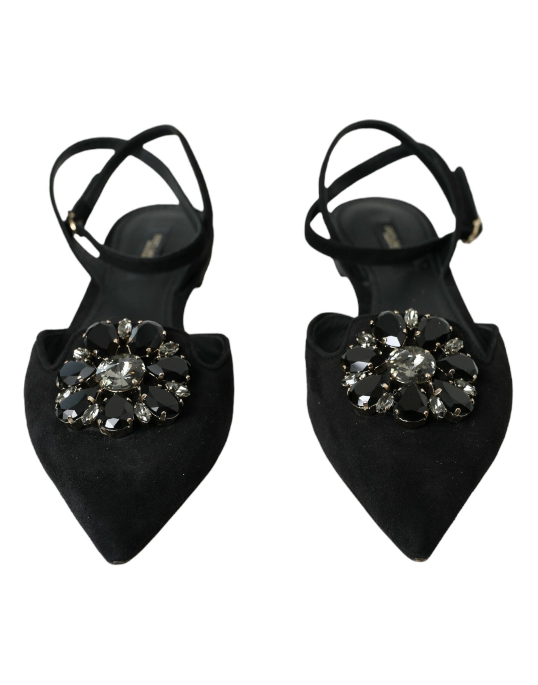 Dolce & Gabbana Black Leather Crystal Slingback Sandals Shoes | Regal Royce