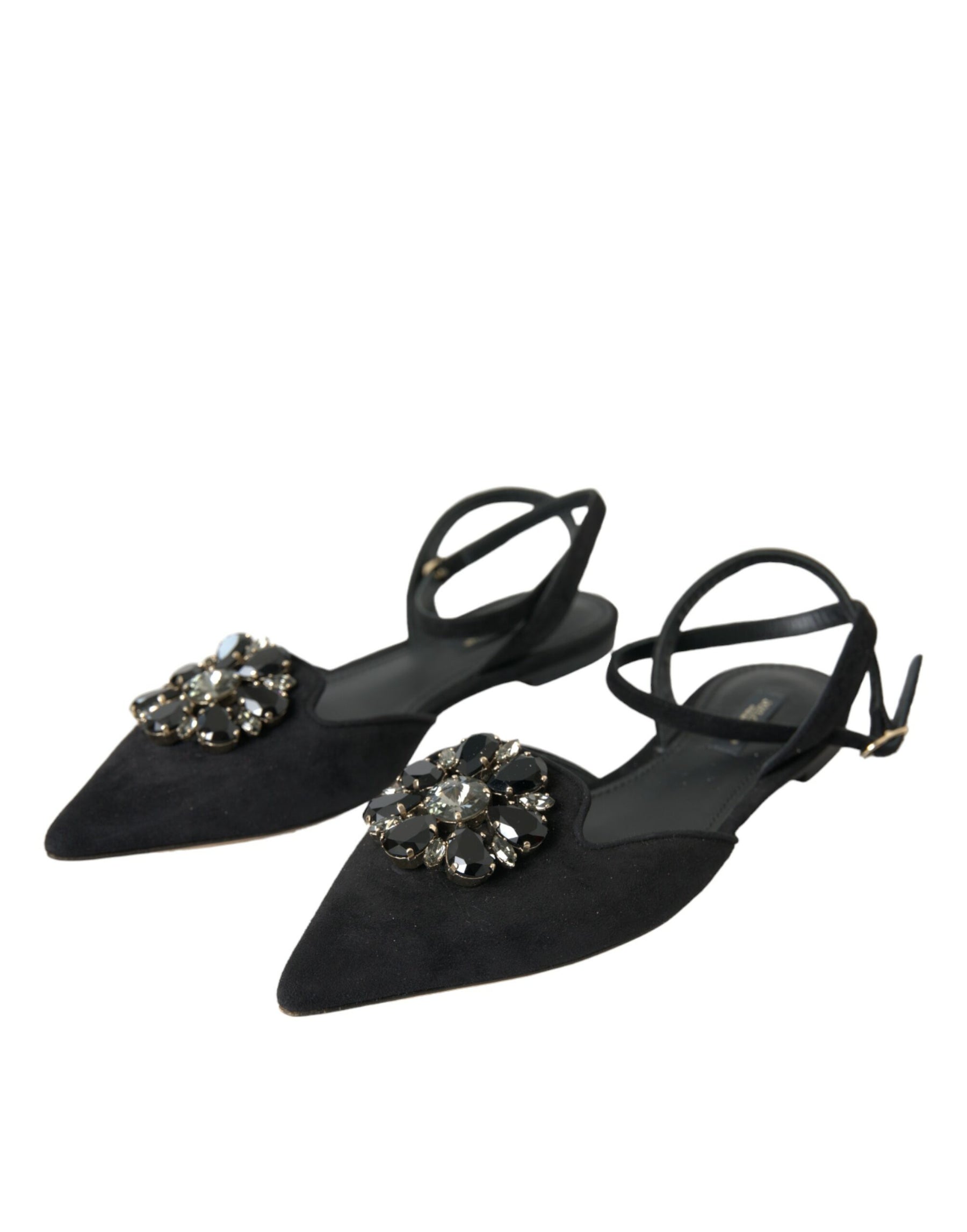 Dolce & Gabbana Black Leather Crystal Slingback Sandals Shoes | Regal Royce