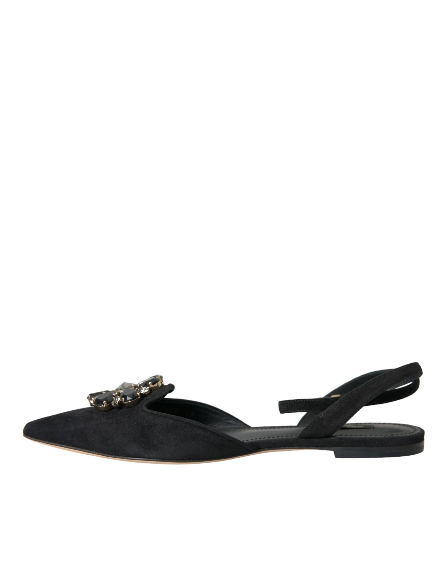 Dolce & Gabbana Black Leather Crystal Slingback Sandals Shoes | Regal Royce