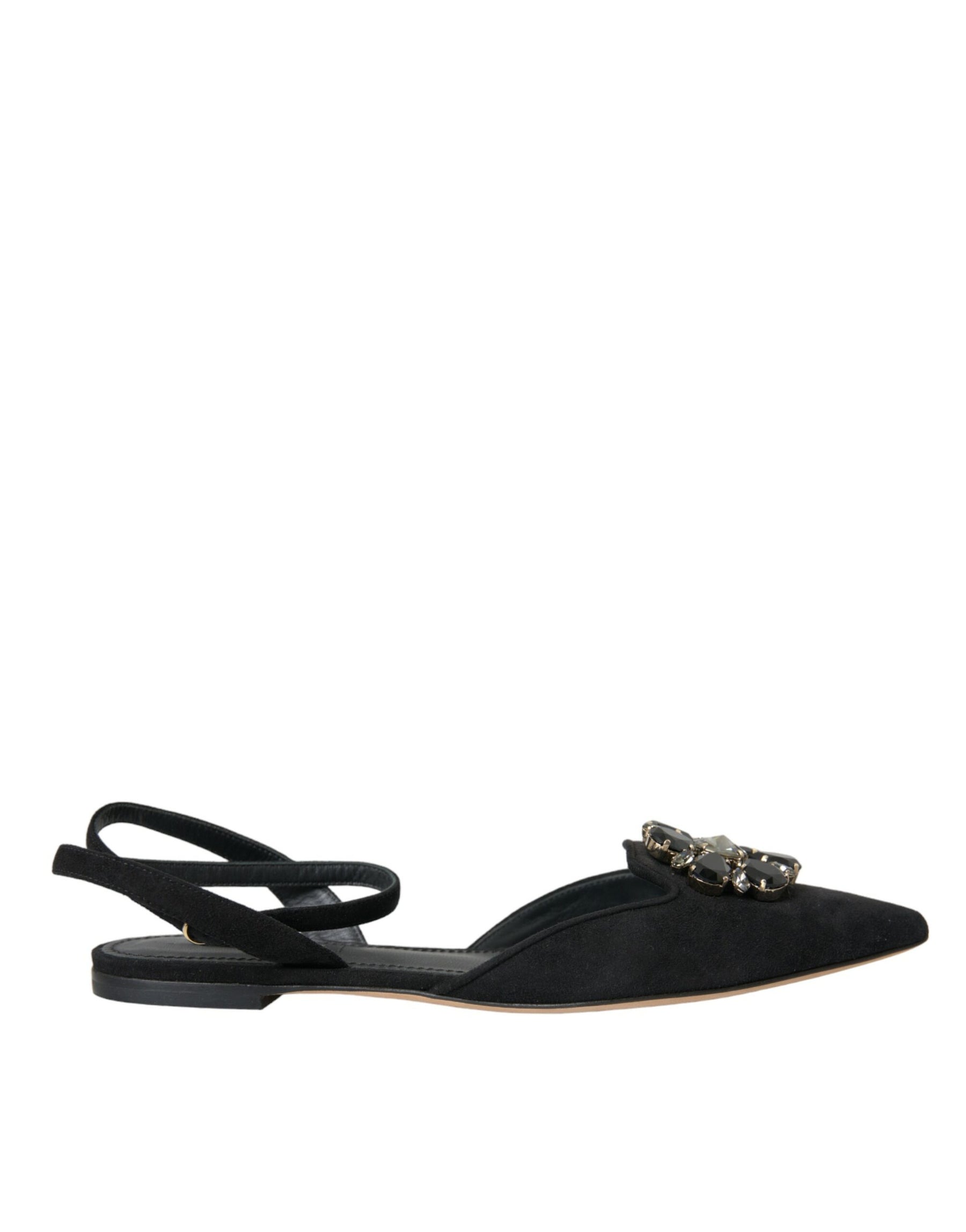Dolce & Gabbana Black Leather Crystal Slingback Sandals Shoes | Regal Royce