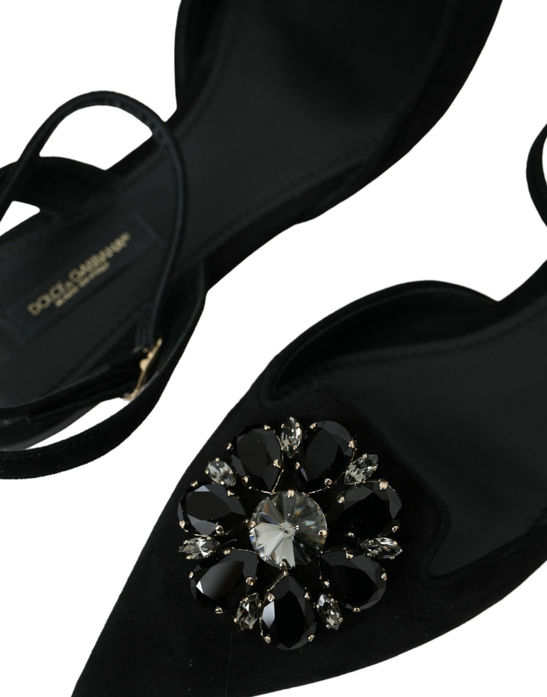 Dolce & Gabbana Black Leather Crystal Slingback Sandals Shoes | Regal Royce