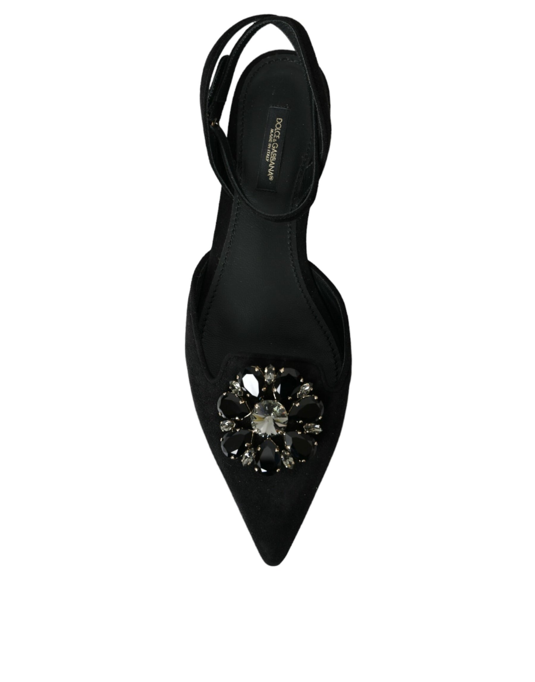 Dolce & Gabbana Black Leather Crystal Slingback Sandals Shoes | Regal Royce