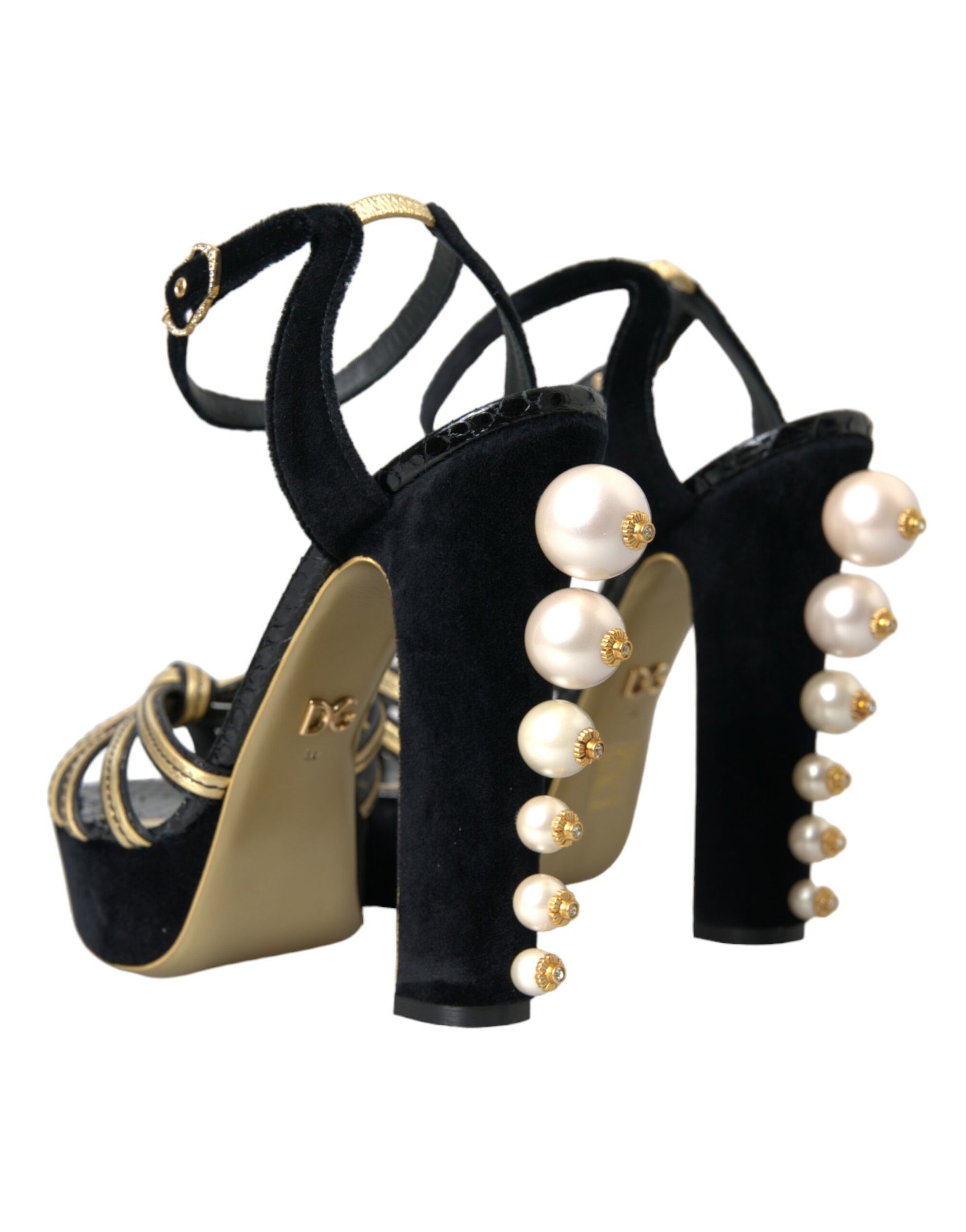 Dolce & Gabbana Black Gold Embellished Heels Sandals Shoes | Regal Royce