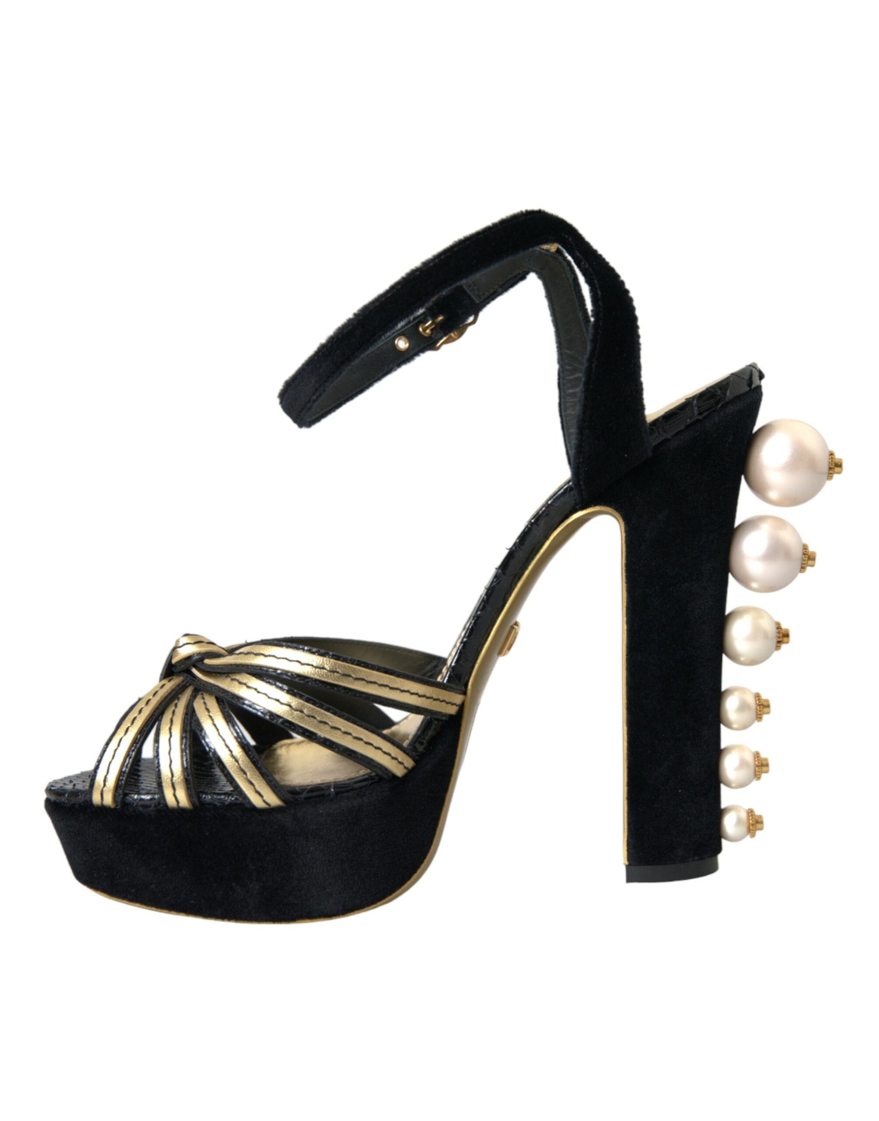 Dolce & Gabbana Black Gold Embellished Heels Sandals Shoes | Regal Royce