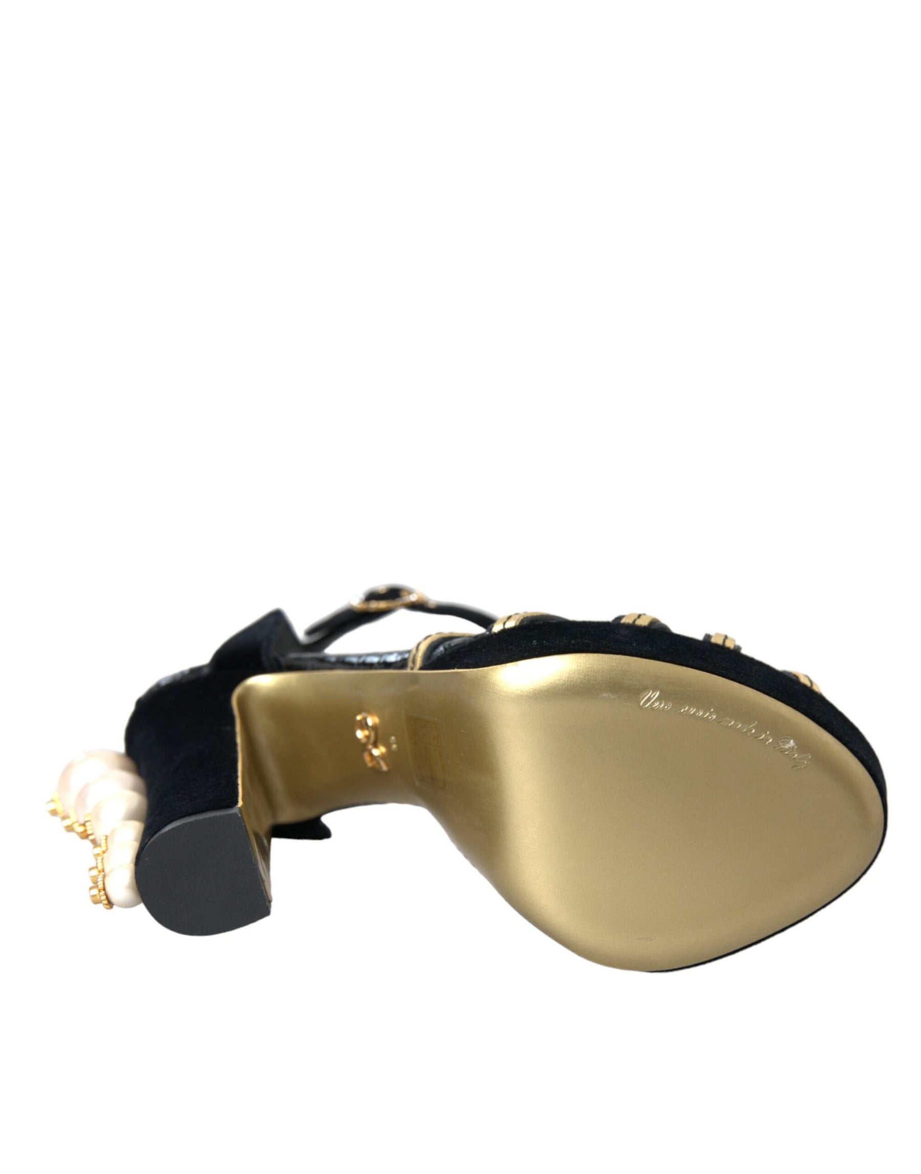 Dolce & Gabbana Black Gold Embellished Heels Sandals Shoes | Regal Royce