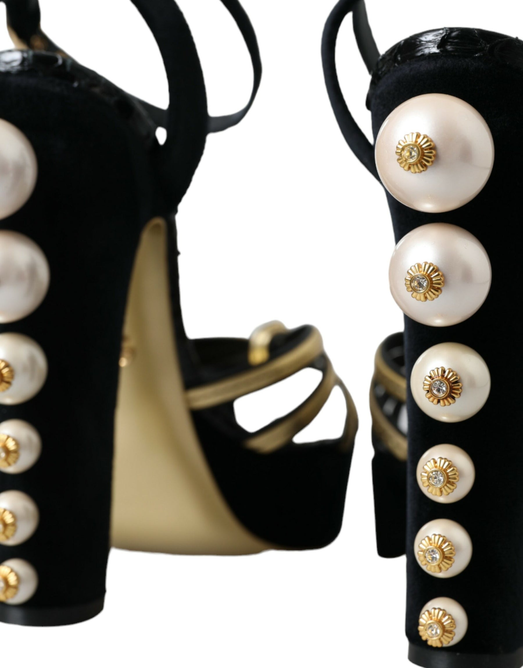 Dolce & Gabbana Black Gold Embellished Heels Sandals Shoes | Regal Royce