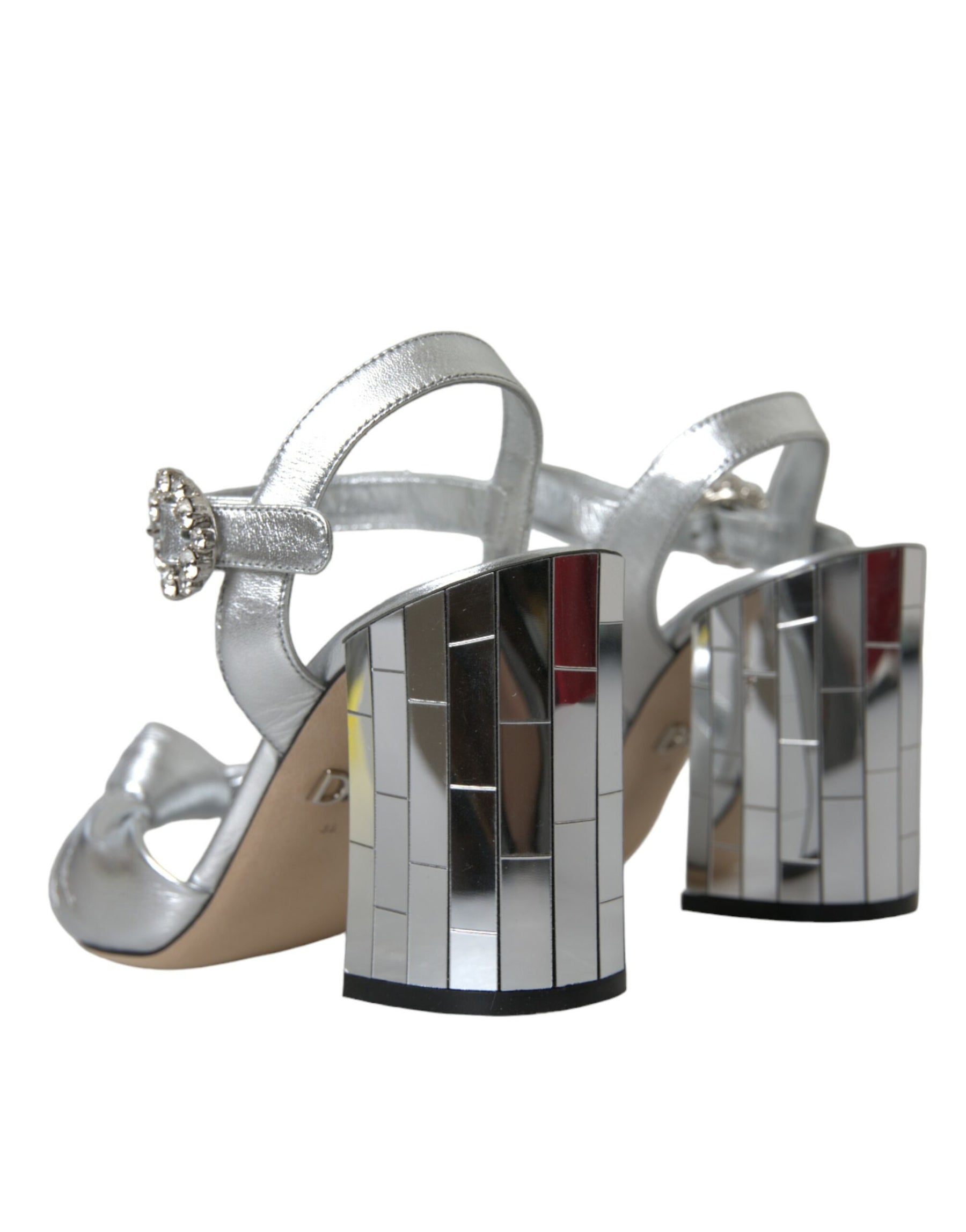Dolce & Gabbana Silver Lambskin Leather Heels Sandals Shoes | Regal Royce