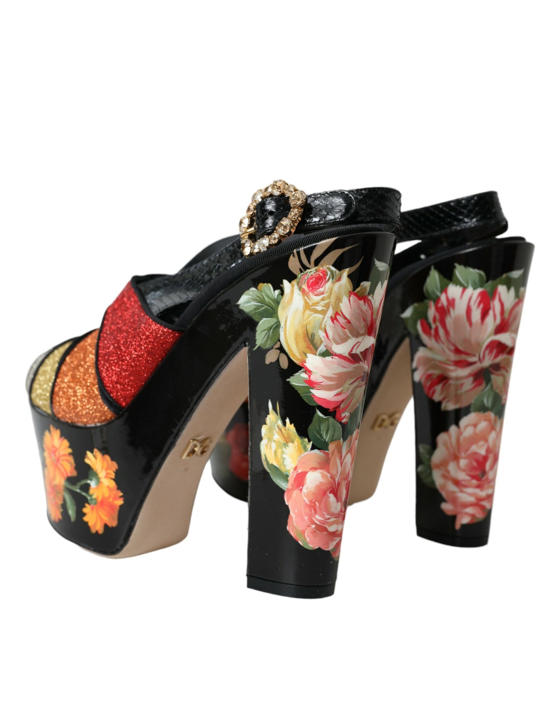 Dolce & Gabbana Multicolor Floral Crystal Platform Sandals Shoes | Regal Royce