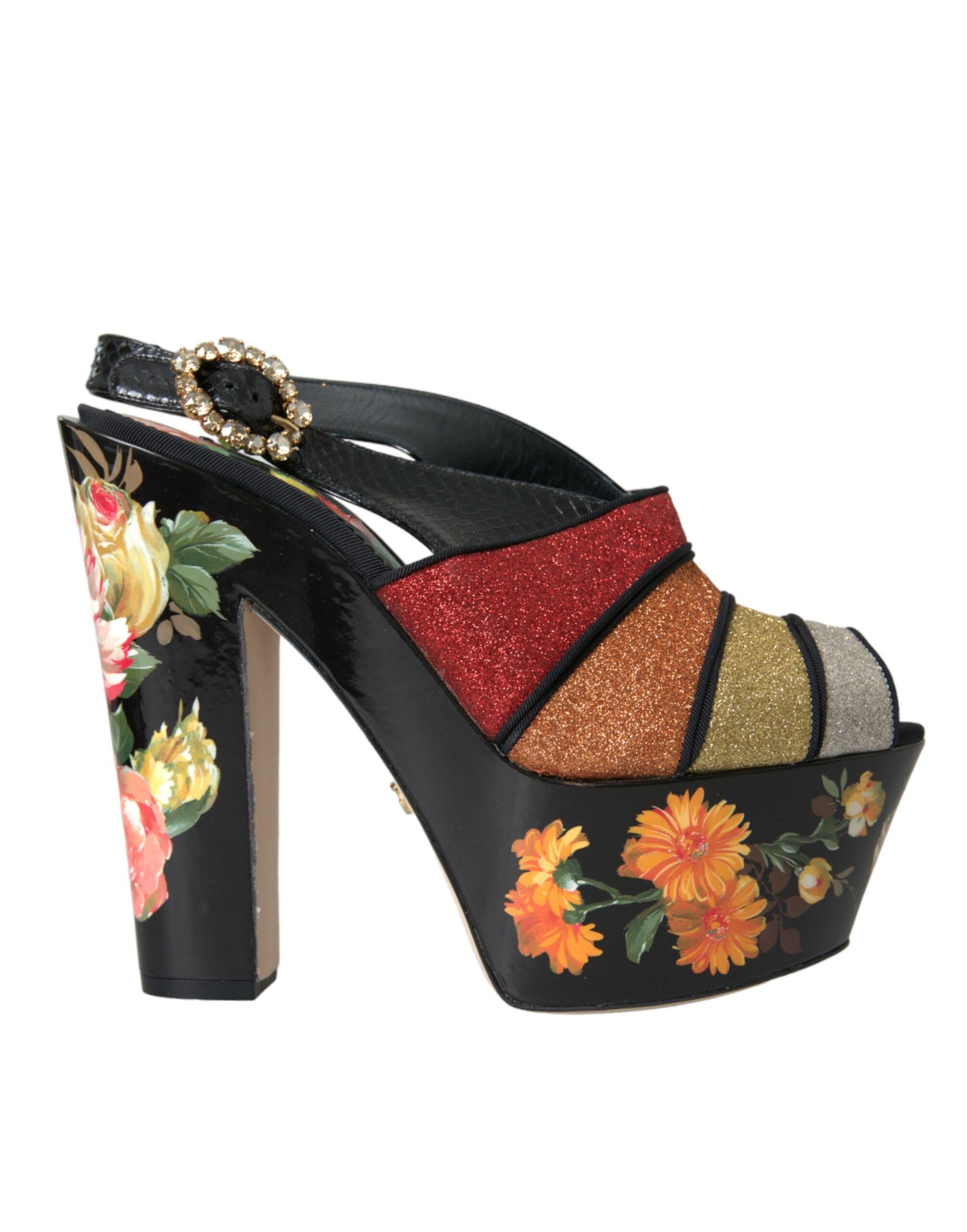 Dolce & Gabbana Multicolor Floral Crystal Platform Sandals Shoes | Regal Royce