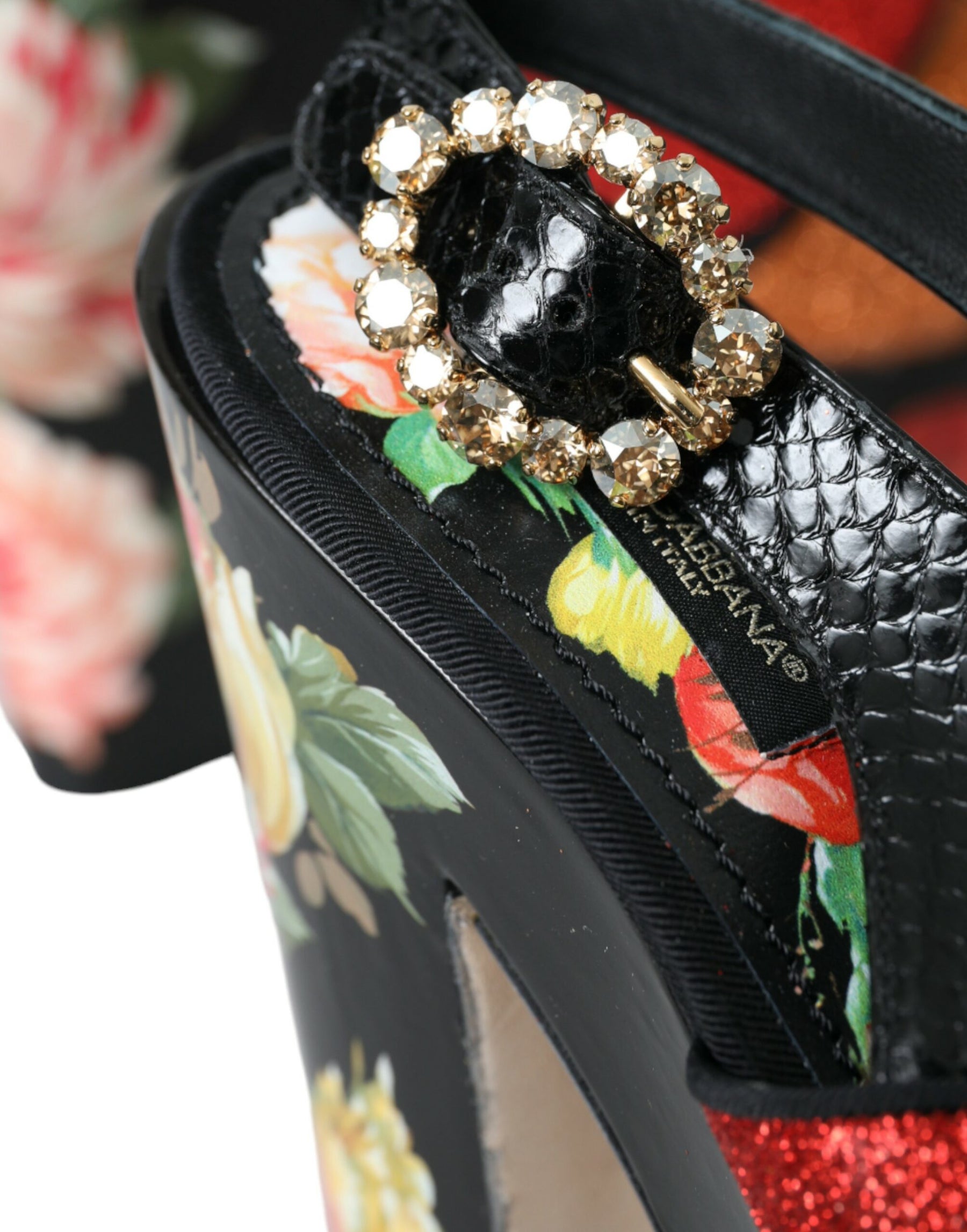 Dolce & Gabbana Multicolor Floral Crystal Platform Sandals Shoes | Regal Royce