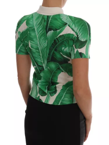 Dolce & Gabbana Green Banana Print Silk Polo T-shirt | Regal Royce