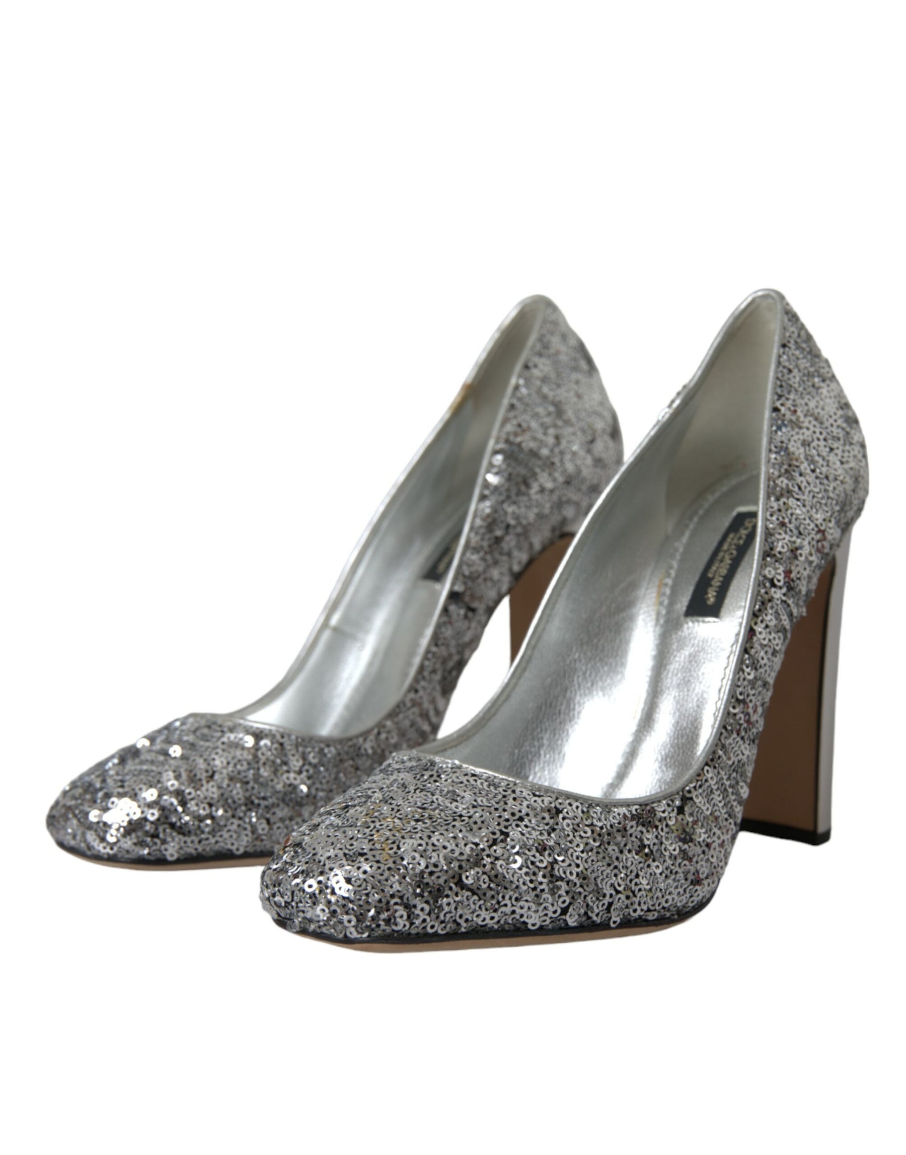 Dolce & Gabbana Silver Sequin Embellished Heels Pumps Shoes | Regal Royce